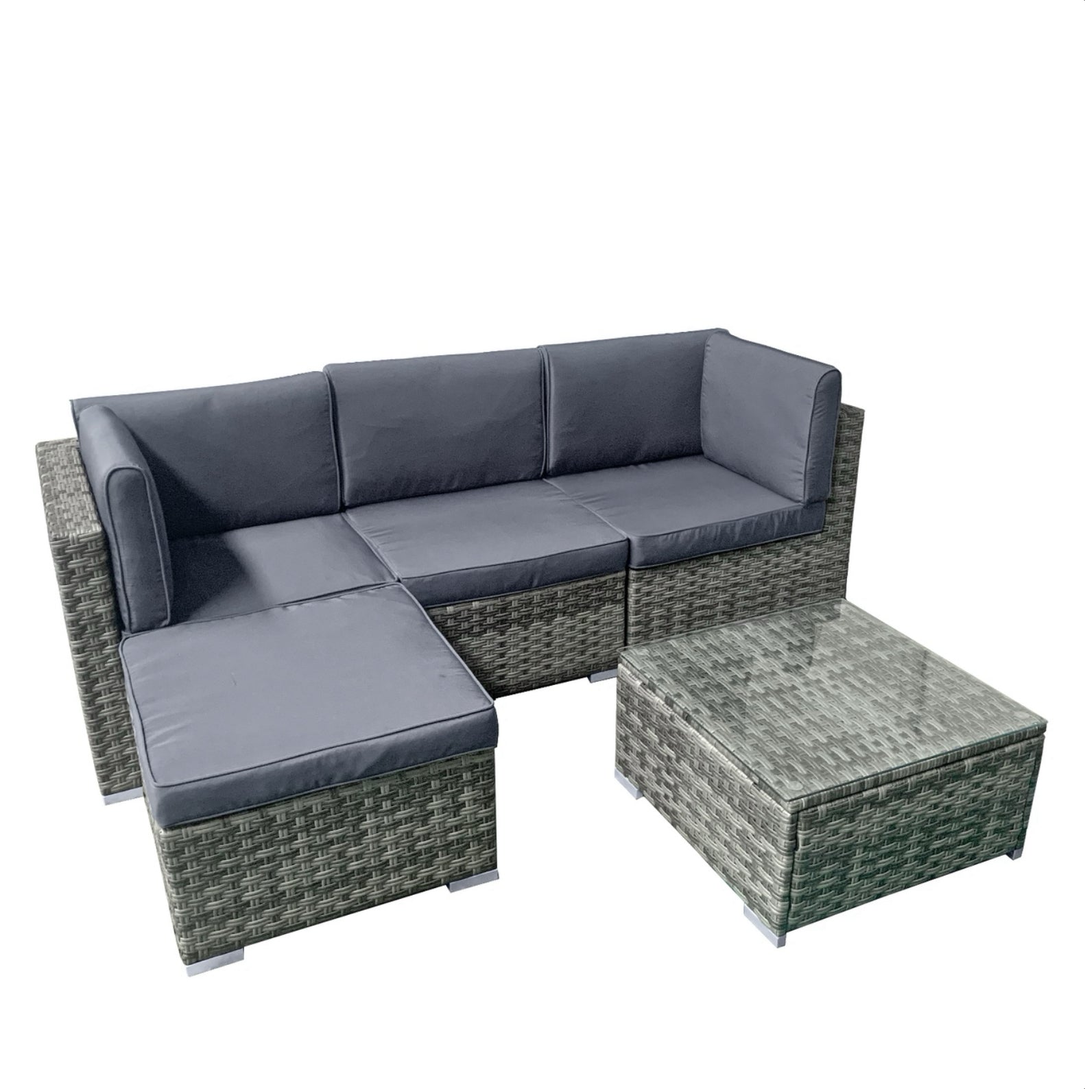 Oseasons Trinidad KD Rattan 4 Seat Modular Chaise Lounge Set in Grey