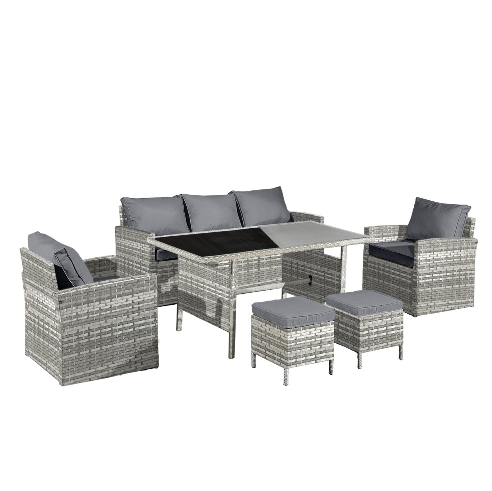 Oseasons Fiji Rattan 7 Seat Lounge Dining Set in Dove Grey