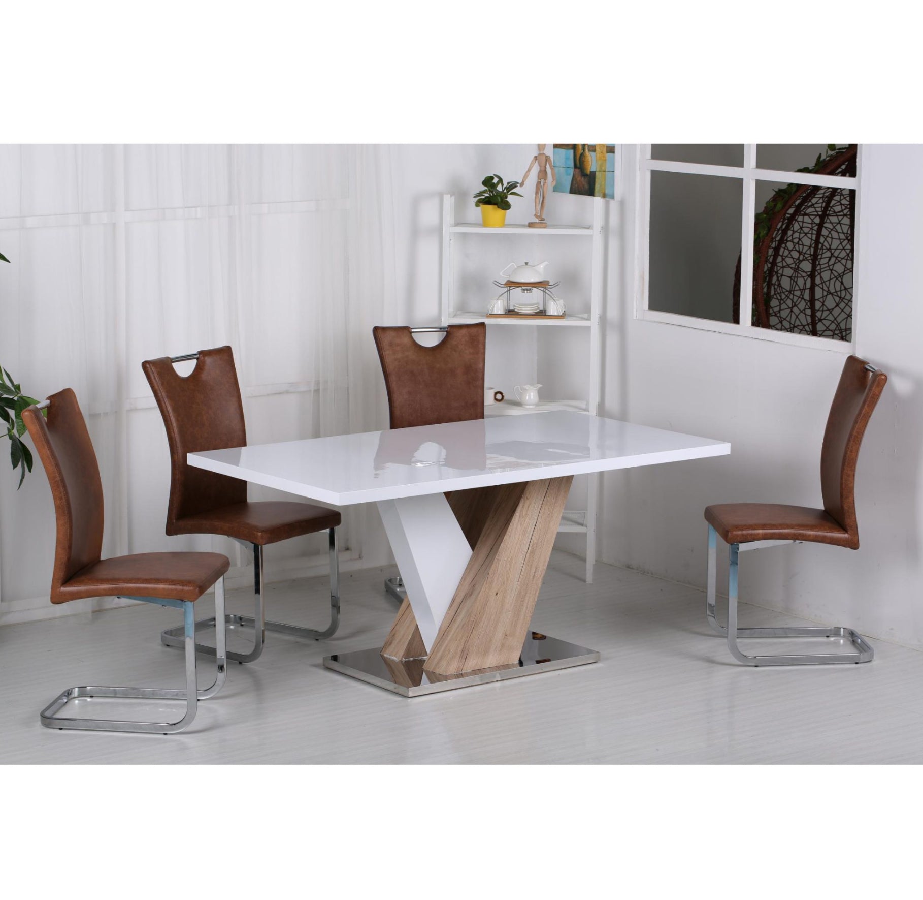 Natalie High Gloss Dining Table White & Natural