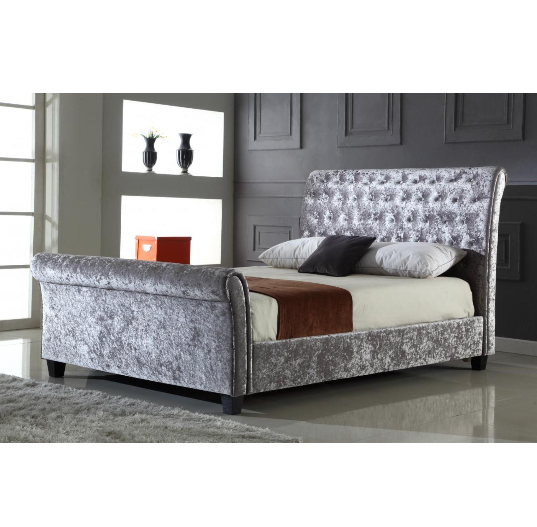 Serenity Crushed Velvet King Size Bed Silver