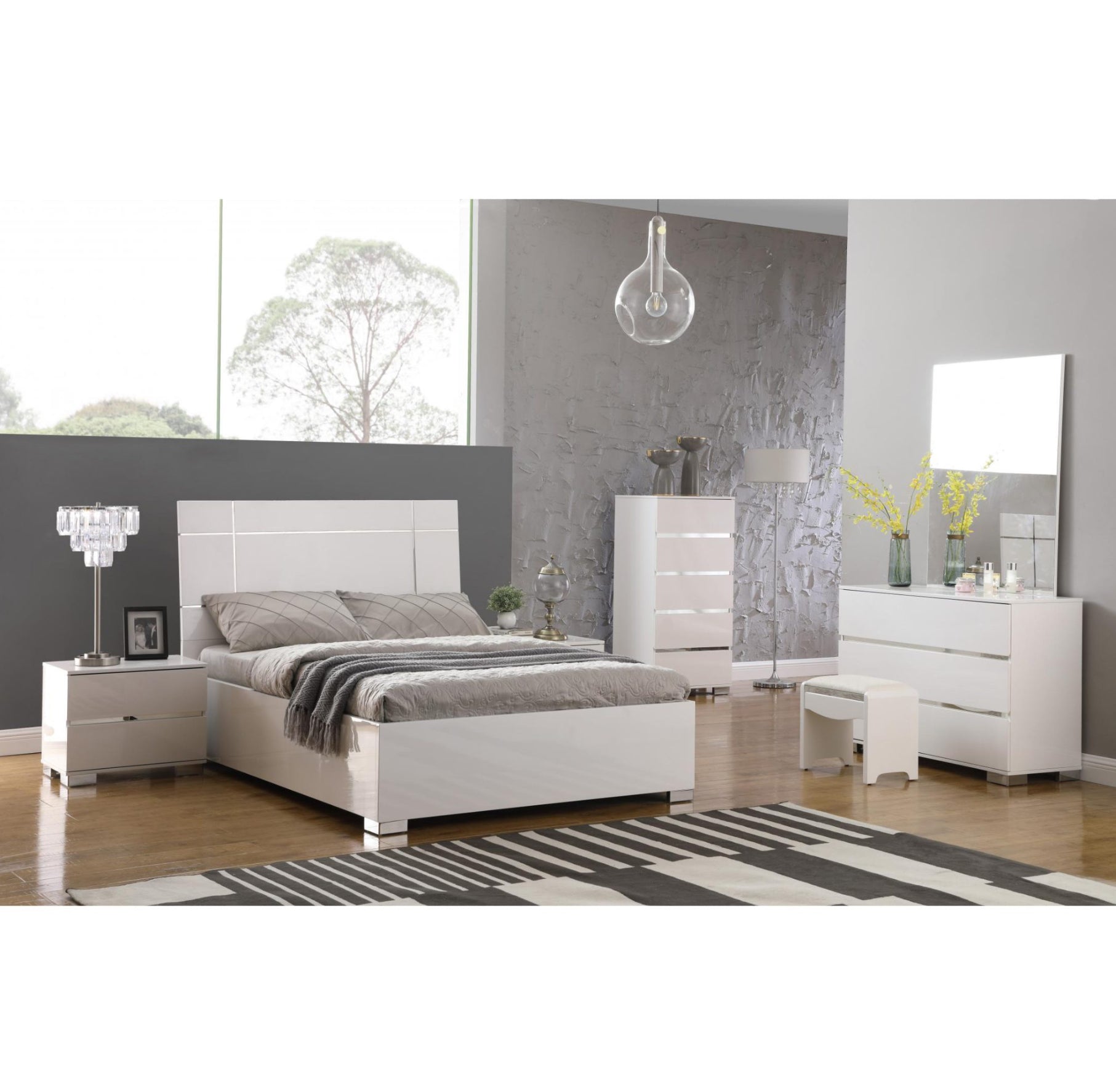 Helsinki High Gloss King Size Bed White