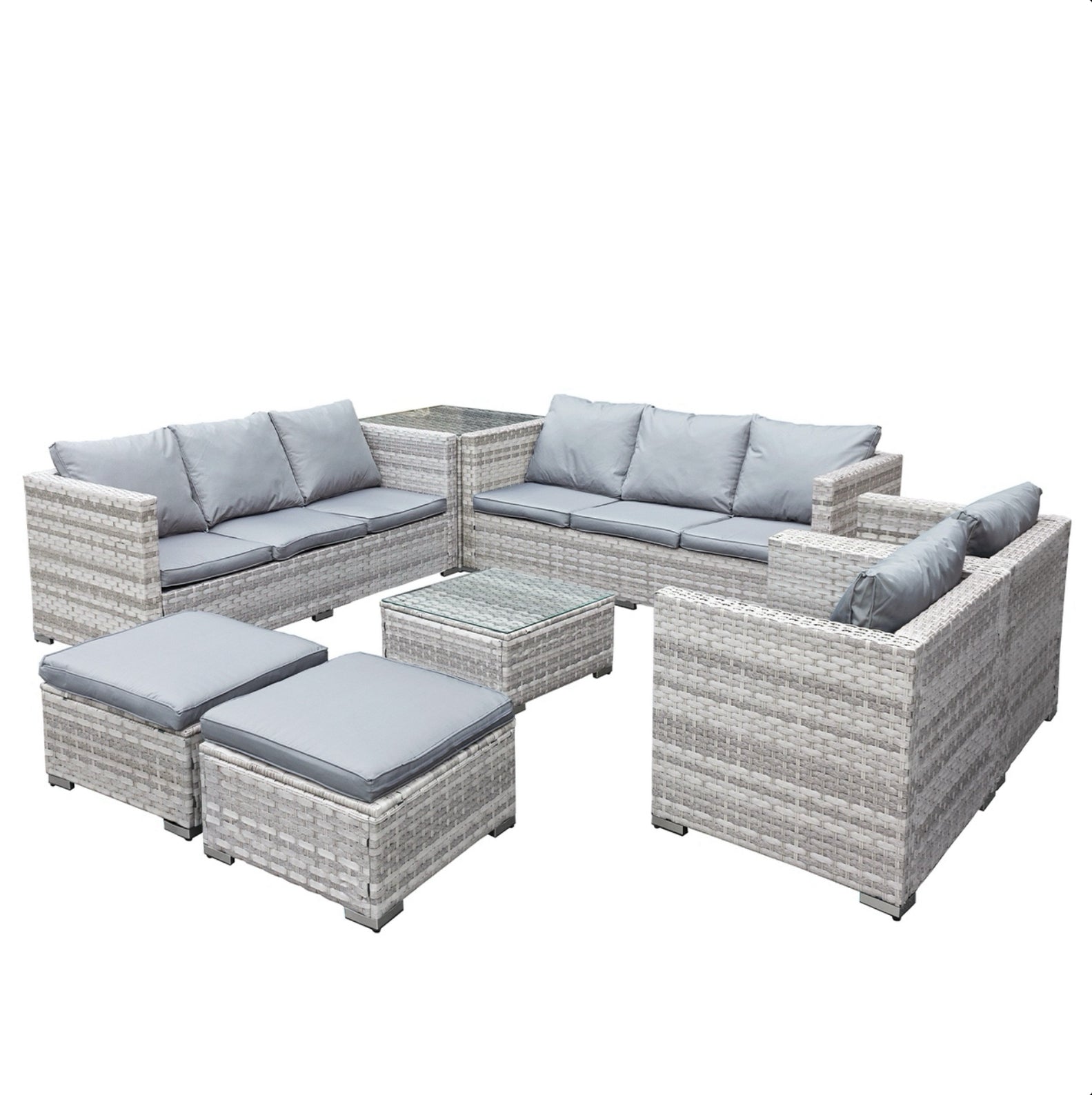 Oseasons Malta Rattan 10 Seat U-Shape Set in Dove Grey with 2 Footstools