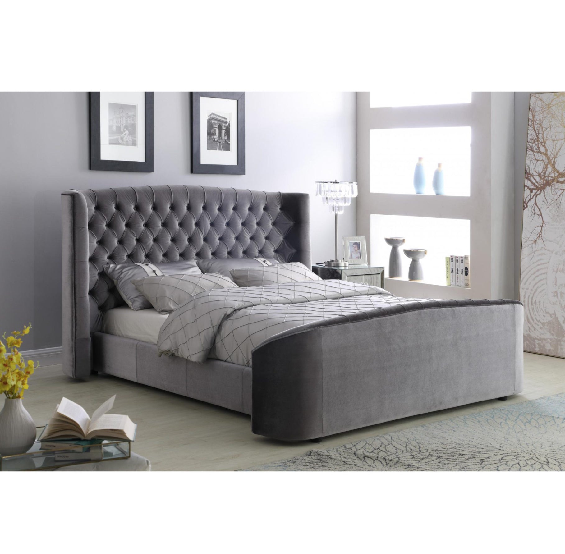 Oregon Velvet King Size Bed Silver