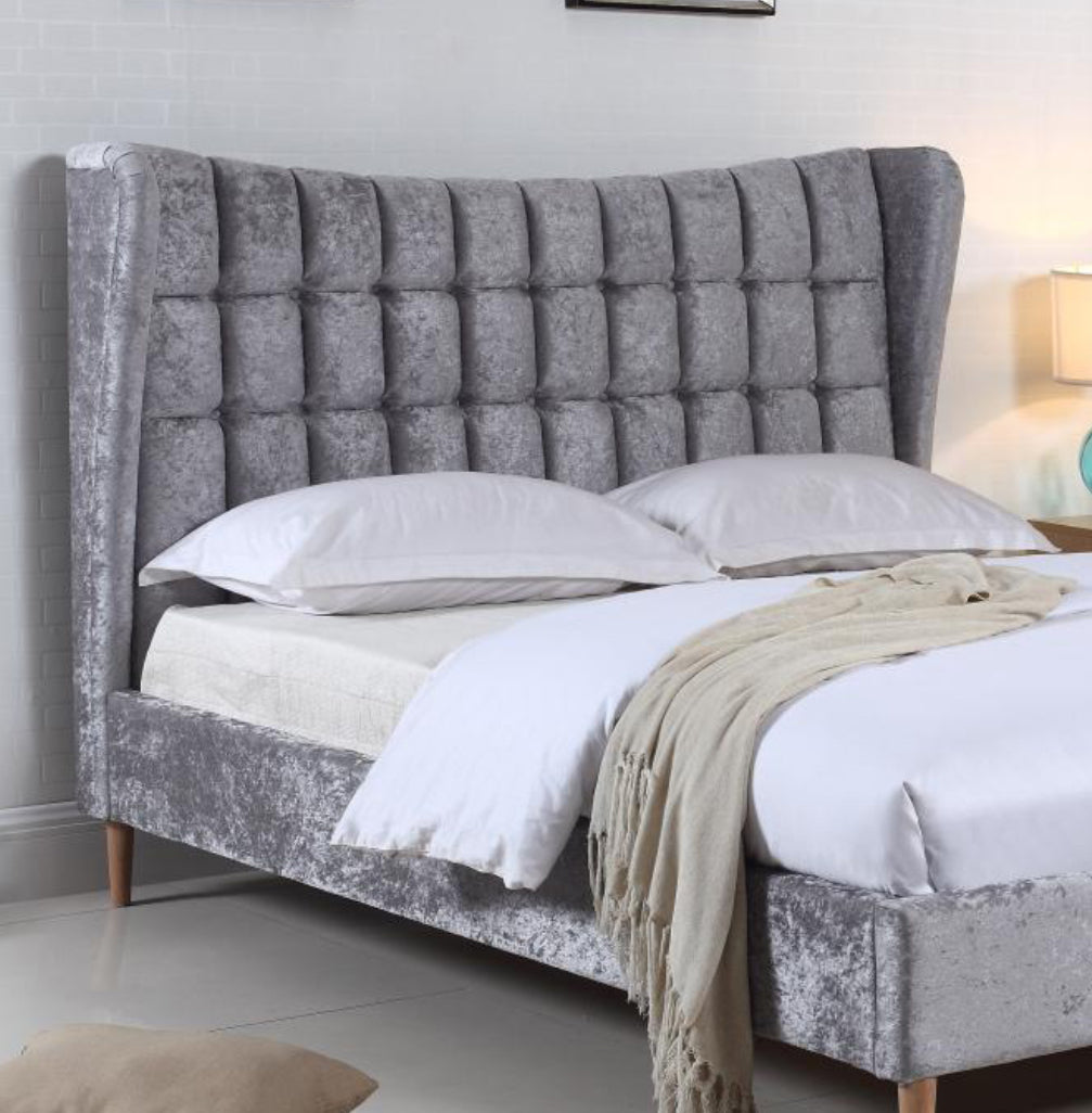 Mahala Crushed Velvet King Size Bed Silver