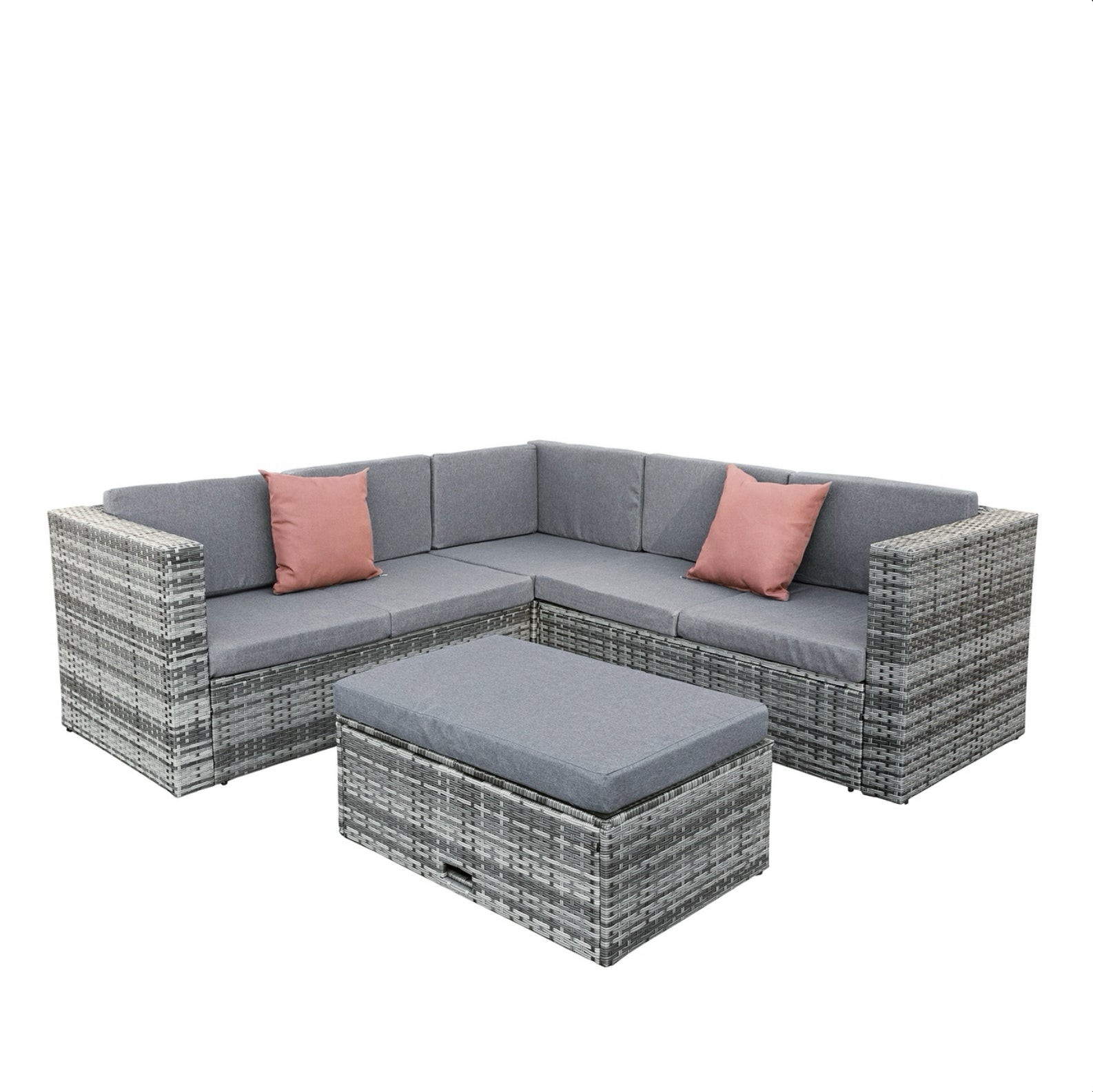 Oseasons Hampton KD Rattan 5 Seat Corner Lounge Set in Grey