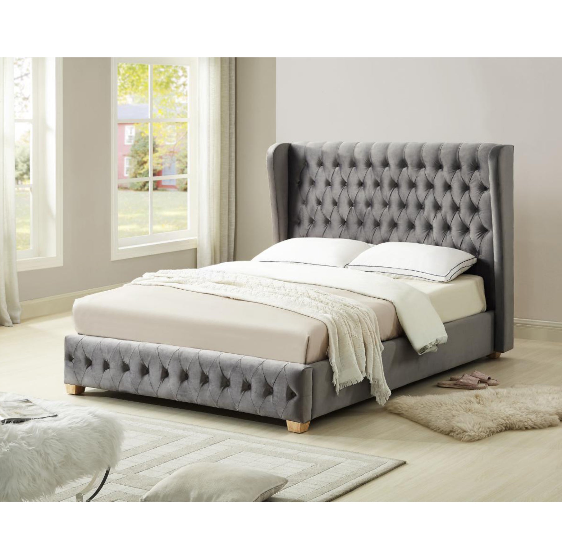 Anderton Velvet King Size Bed Silver