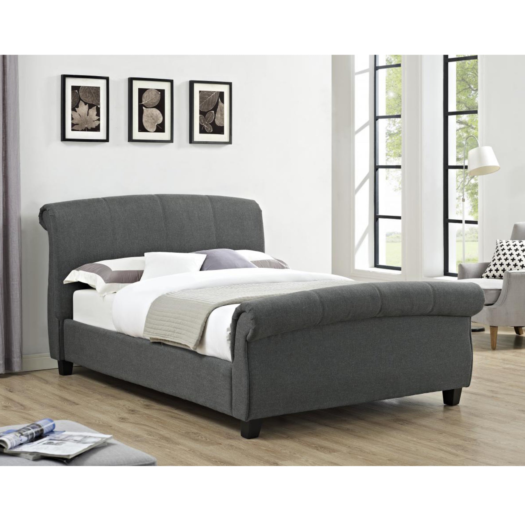 Arabella Linen Fabric King Size Bed Grey