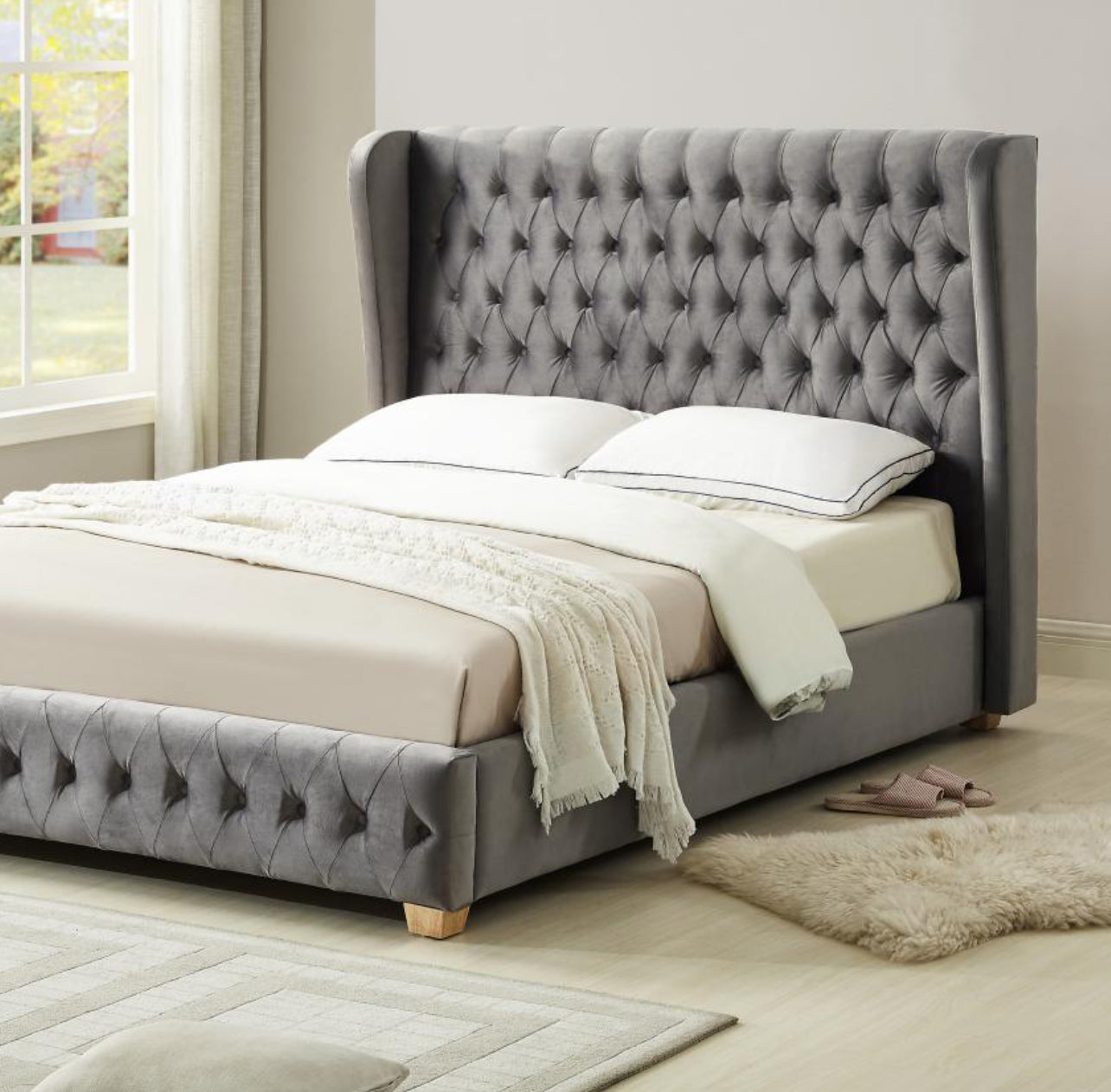 Anderton Velvet King Size Bed Silver