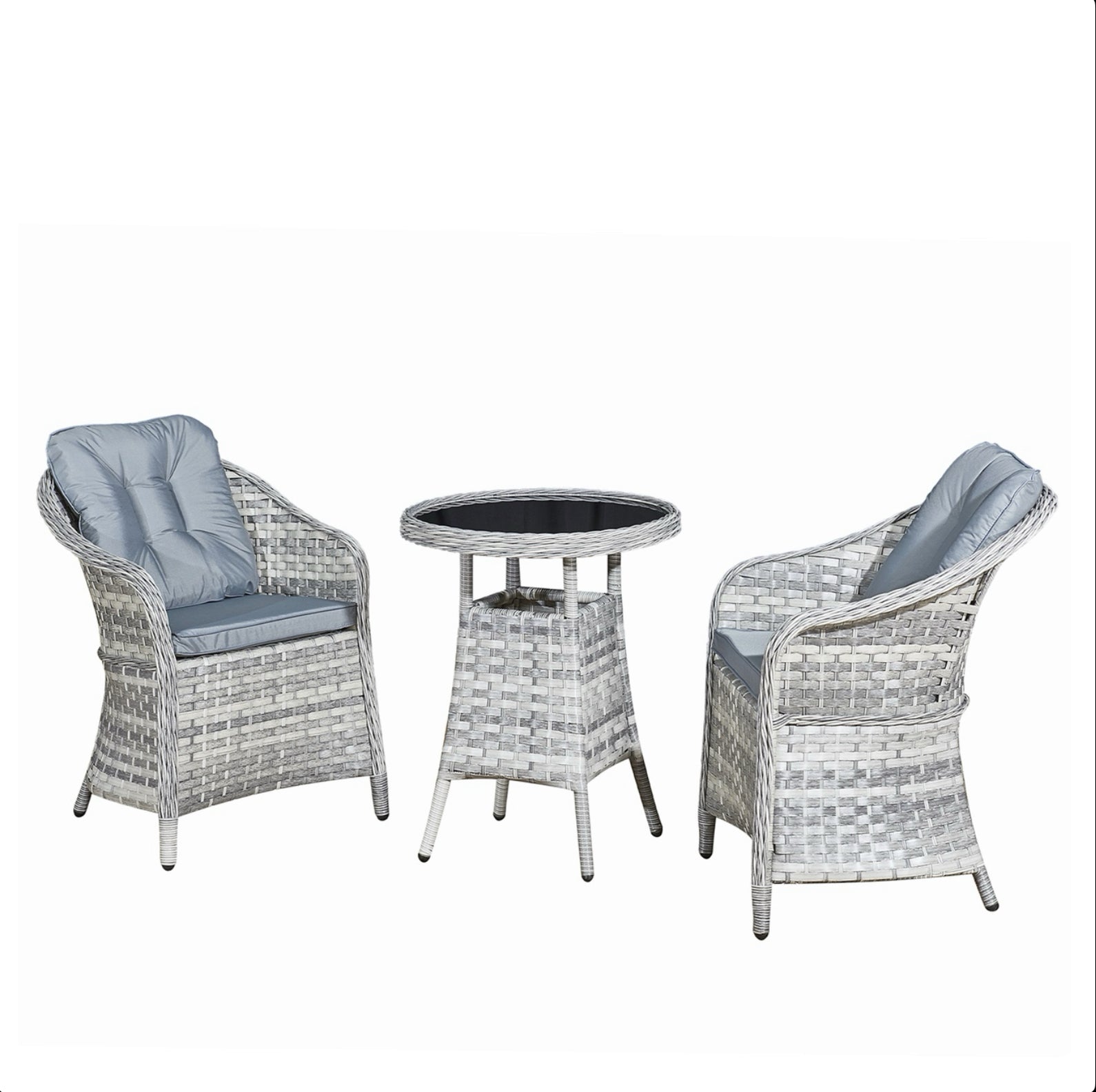 Oseasons Sicilia Rattan 2 Seat Bistro Set in Dove Grey with Black Glass