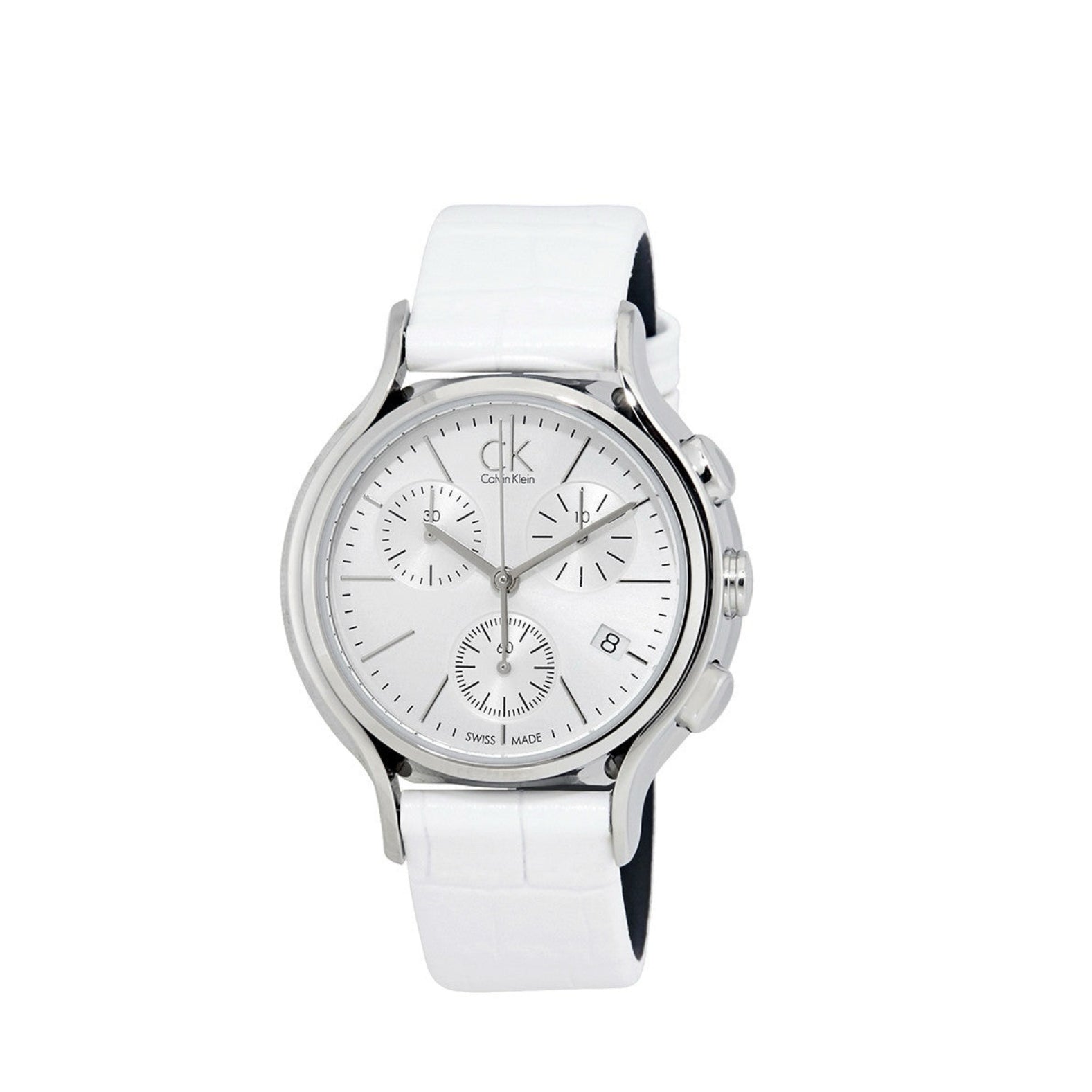 Calvin Klein Skirt Silver Chronograph White Leather Ladies Watch K2U291L6