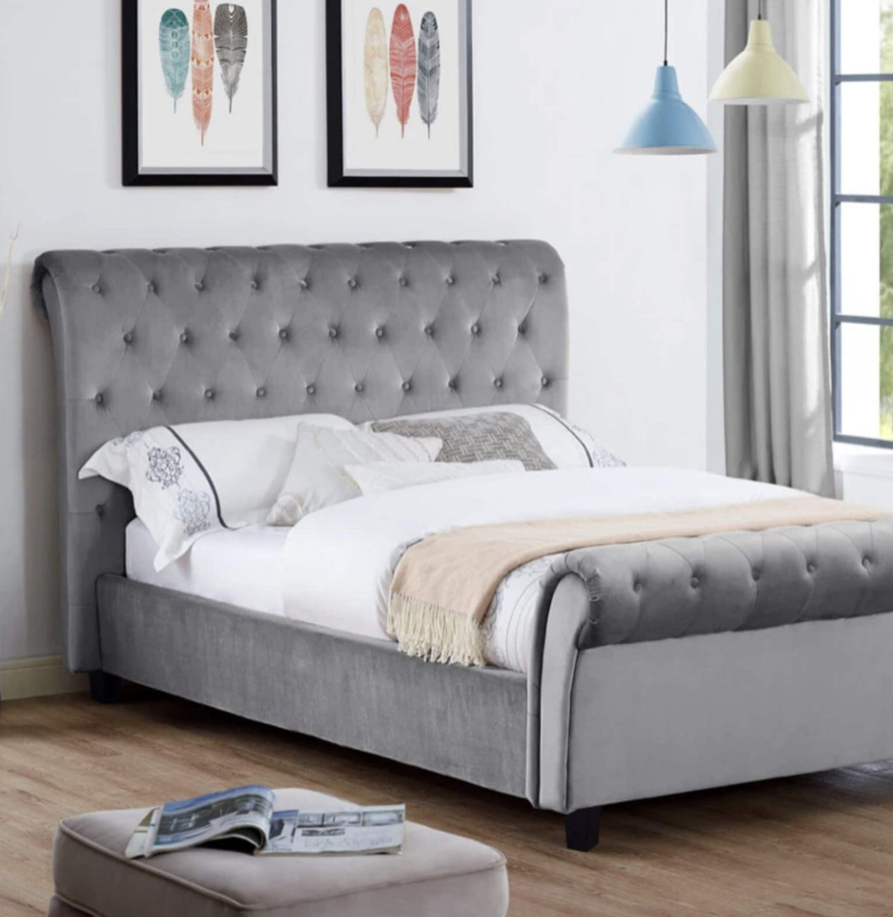 Casablanca (Serenity) Velvet King Size Bed Silver