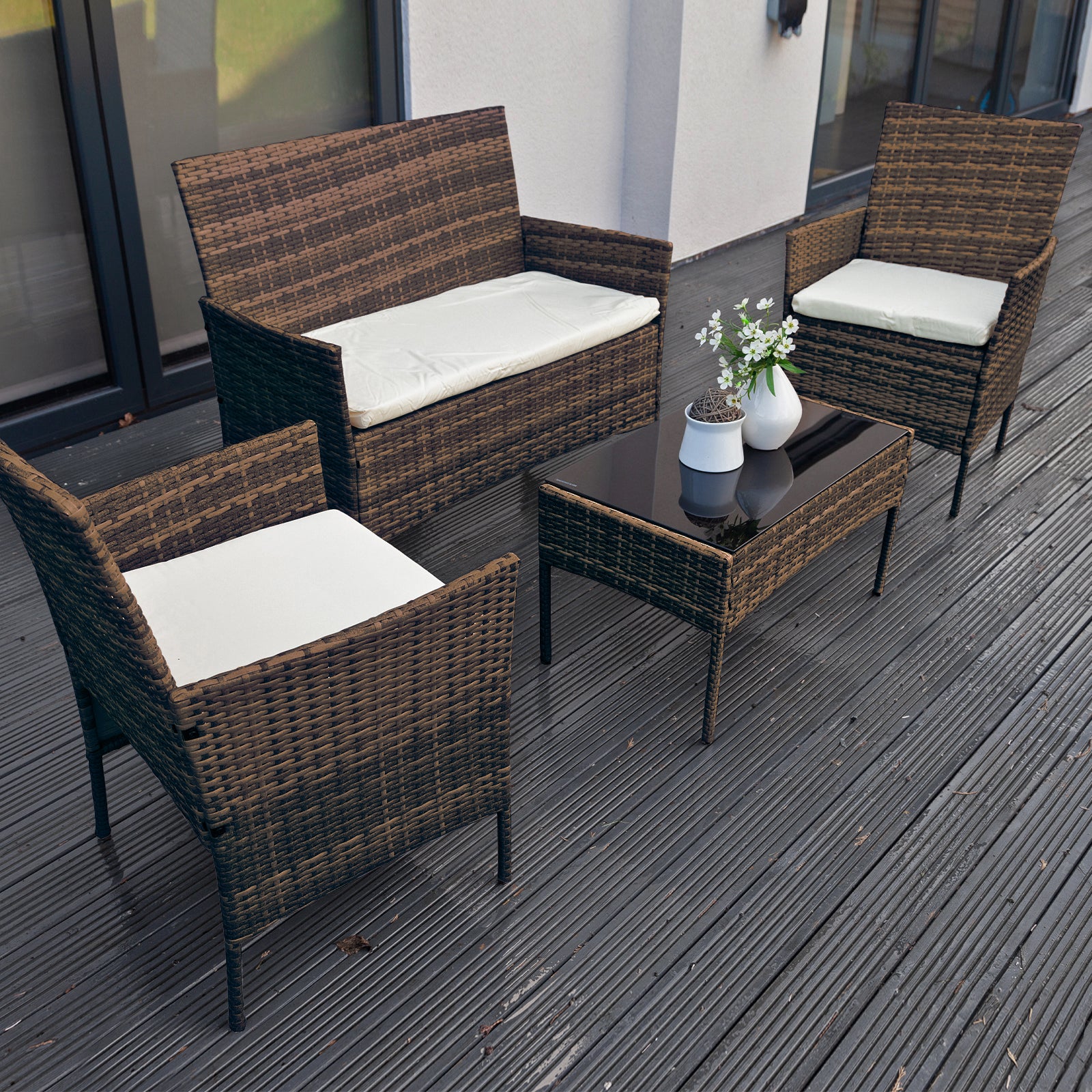 Oseasons Hawaii KD Rattan 4 Seat Lounge Set in Dark Brown