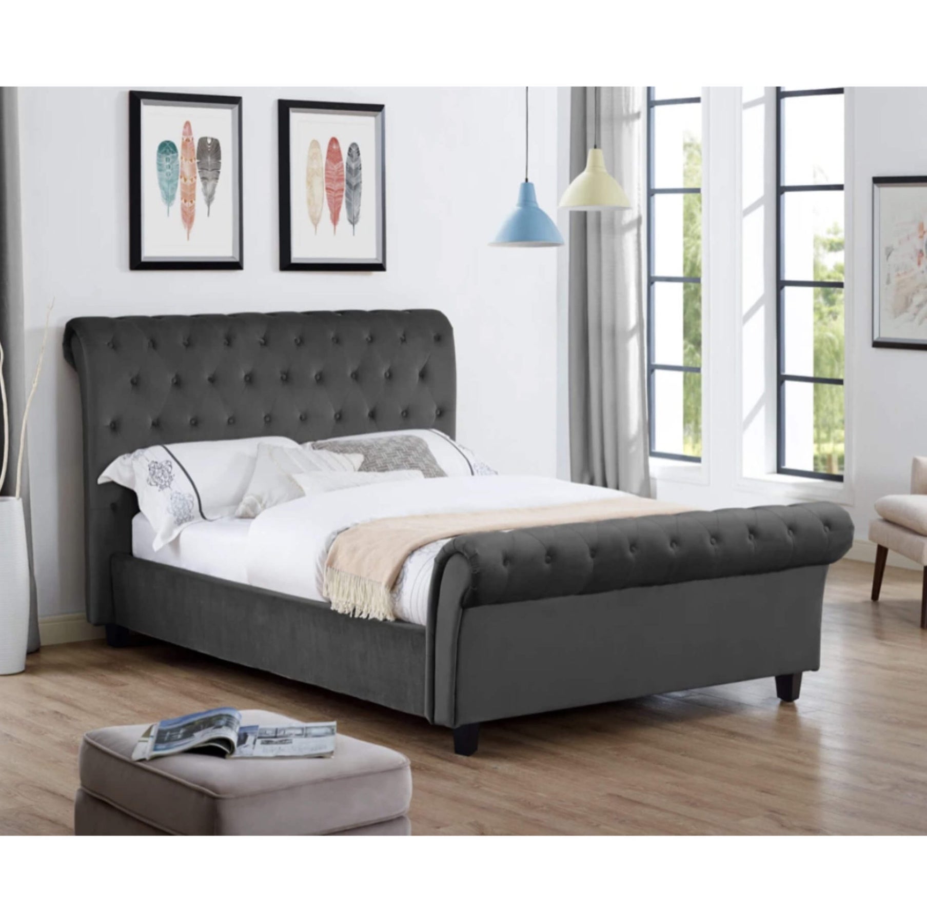 Casablanca (Serenity) Velvet Double Bed Smoke