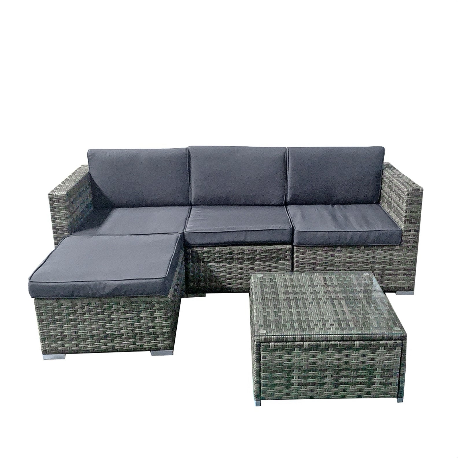 Oseasons Trinidad KD Rattan 4 Seat Modular Chaise Lounge Set in Grey