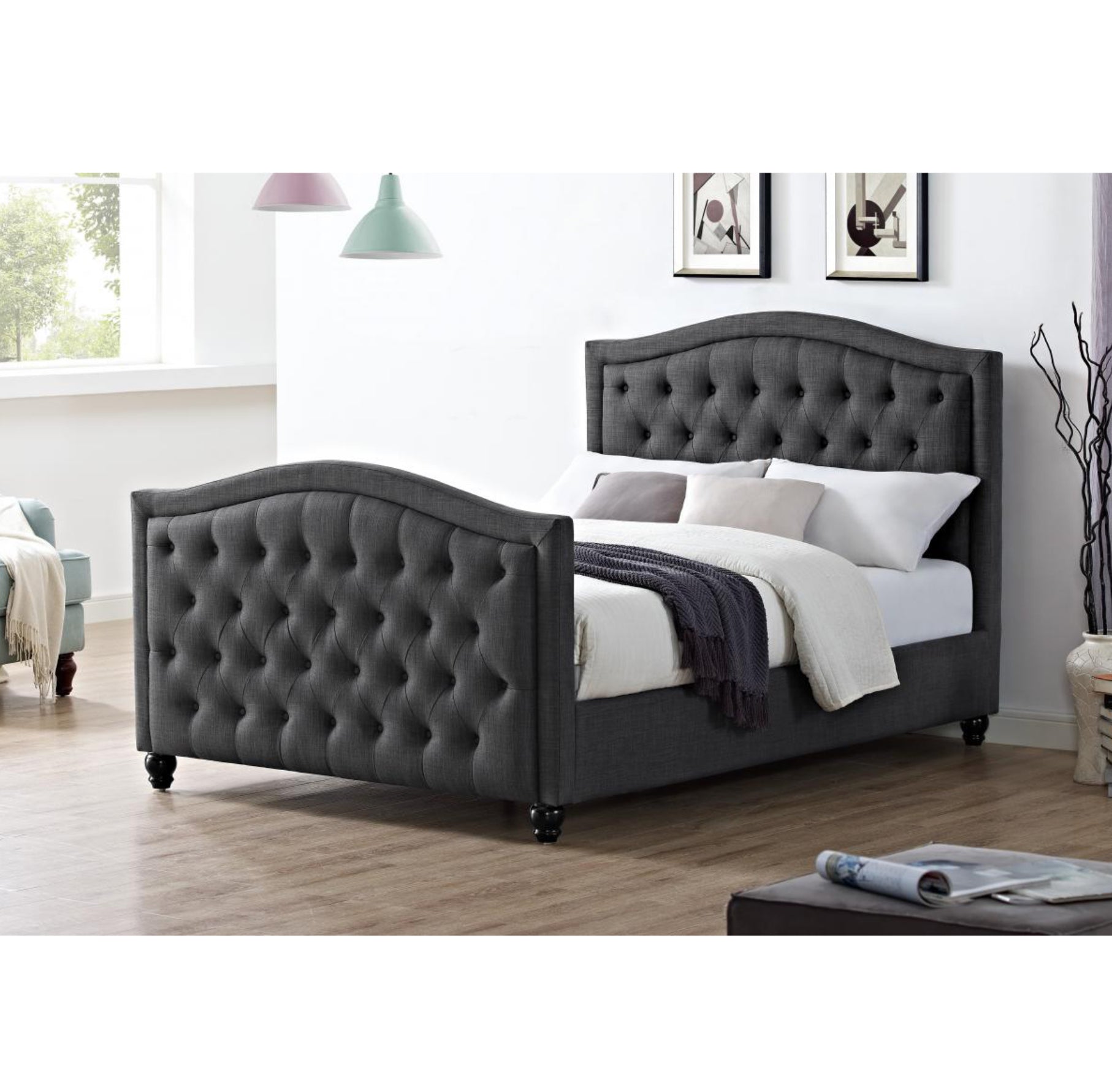 Daytona Linen Fabric King Size Bed Grey