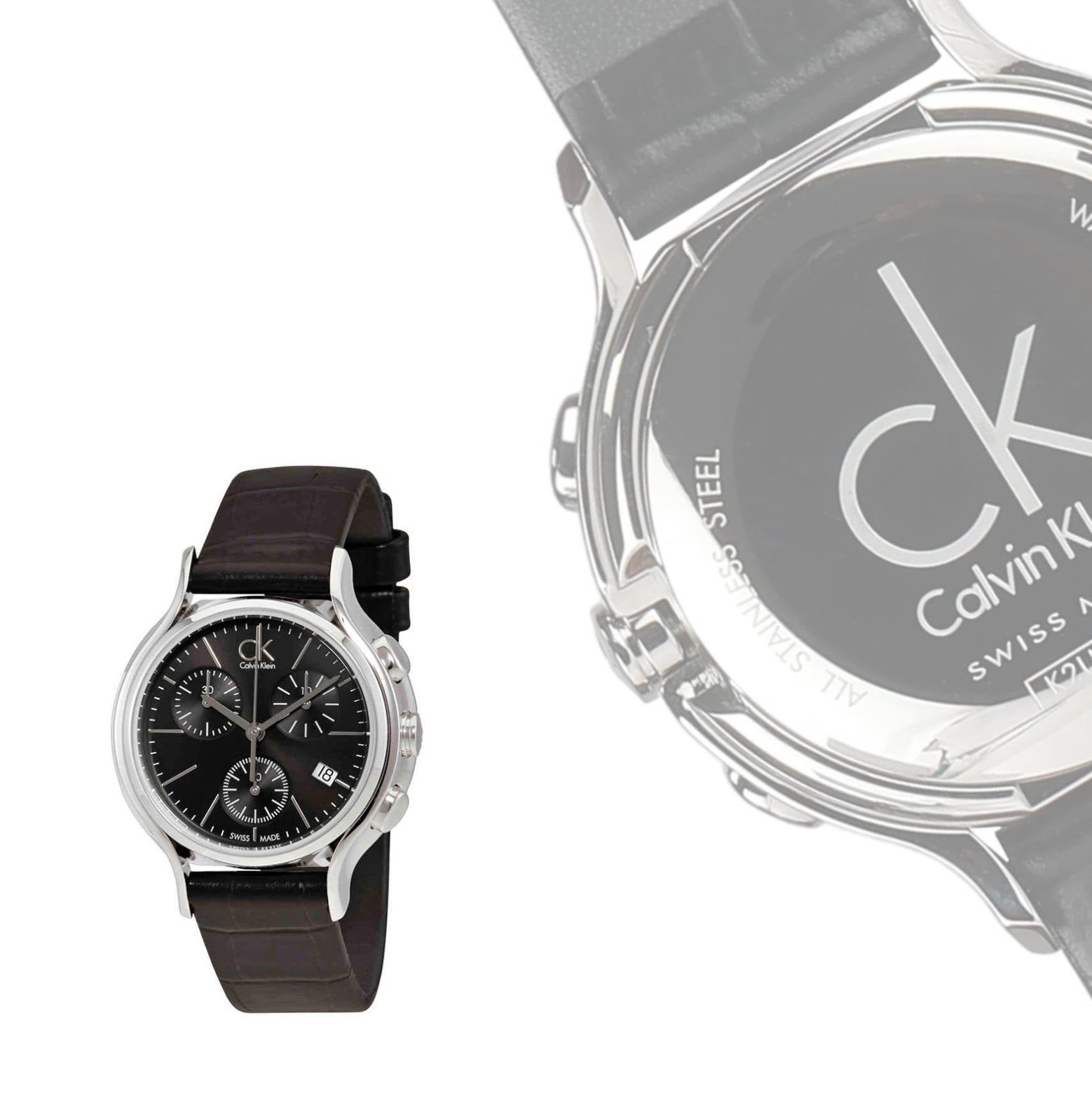 Calvin Klein Skirt Silver Chronograph Black Leather Ladies Watch K2U291C1