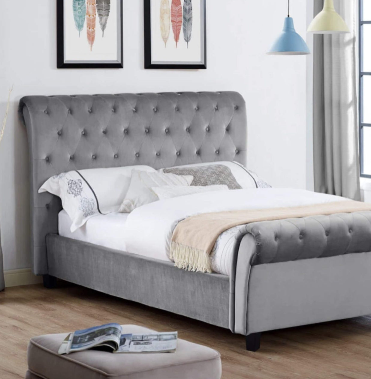 Casablanca (Serenity) Velvet Double Bed Silver