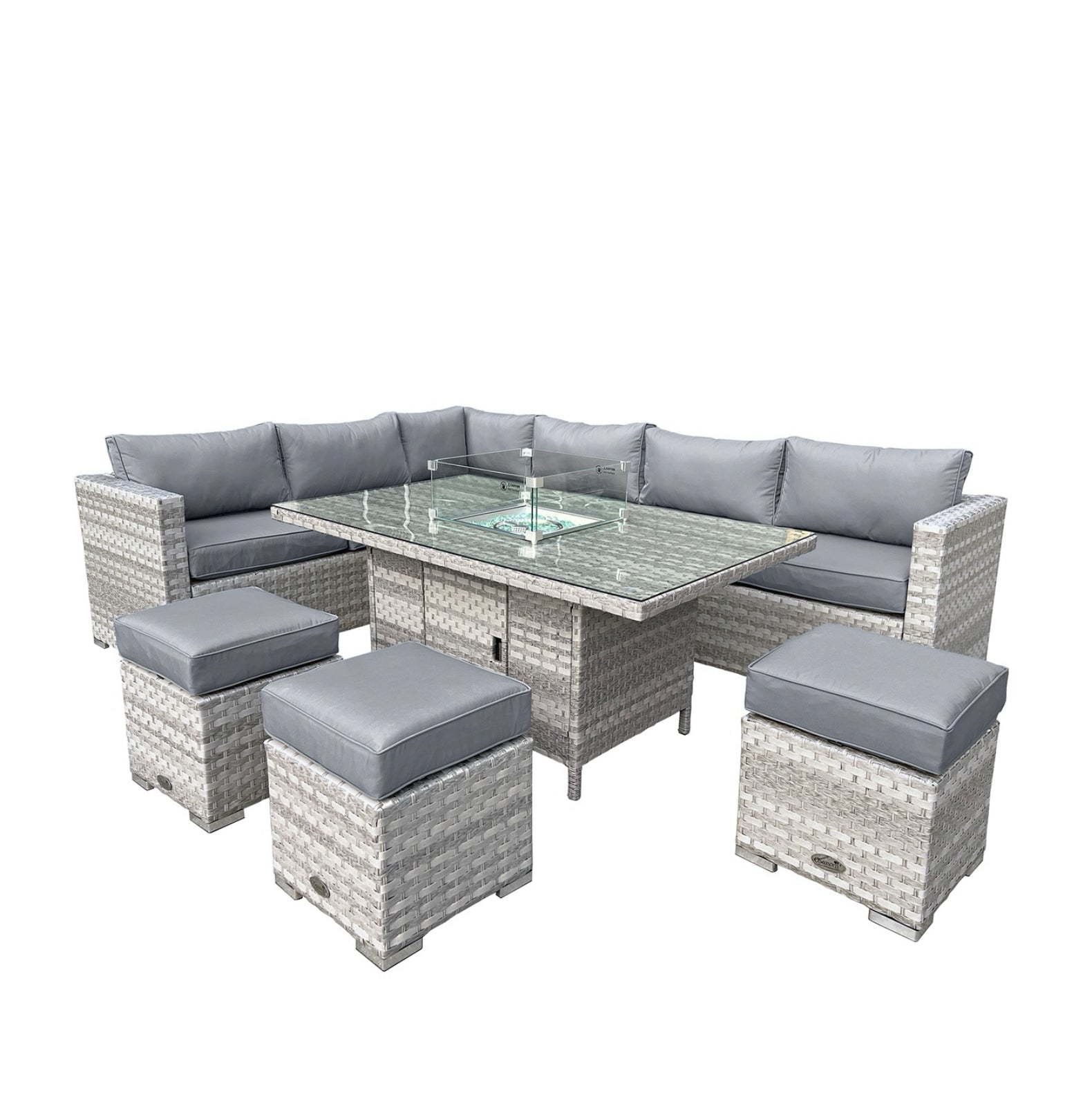 Oseasons Aruba Rattan 9 Seat Firepit Table Set in Dove Grey