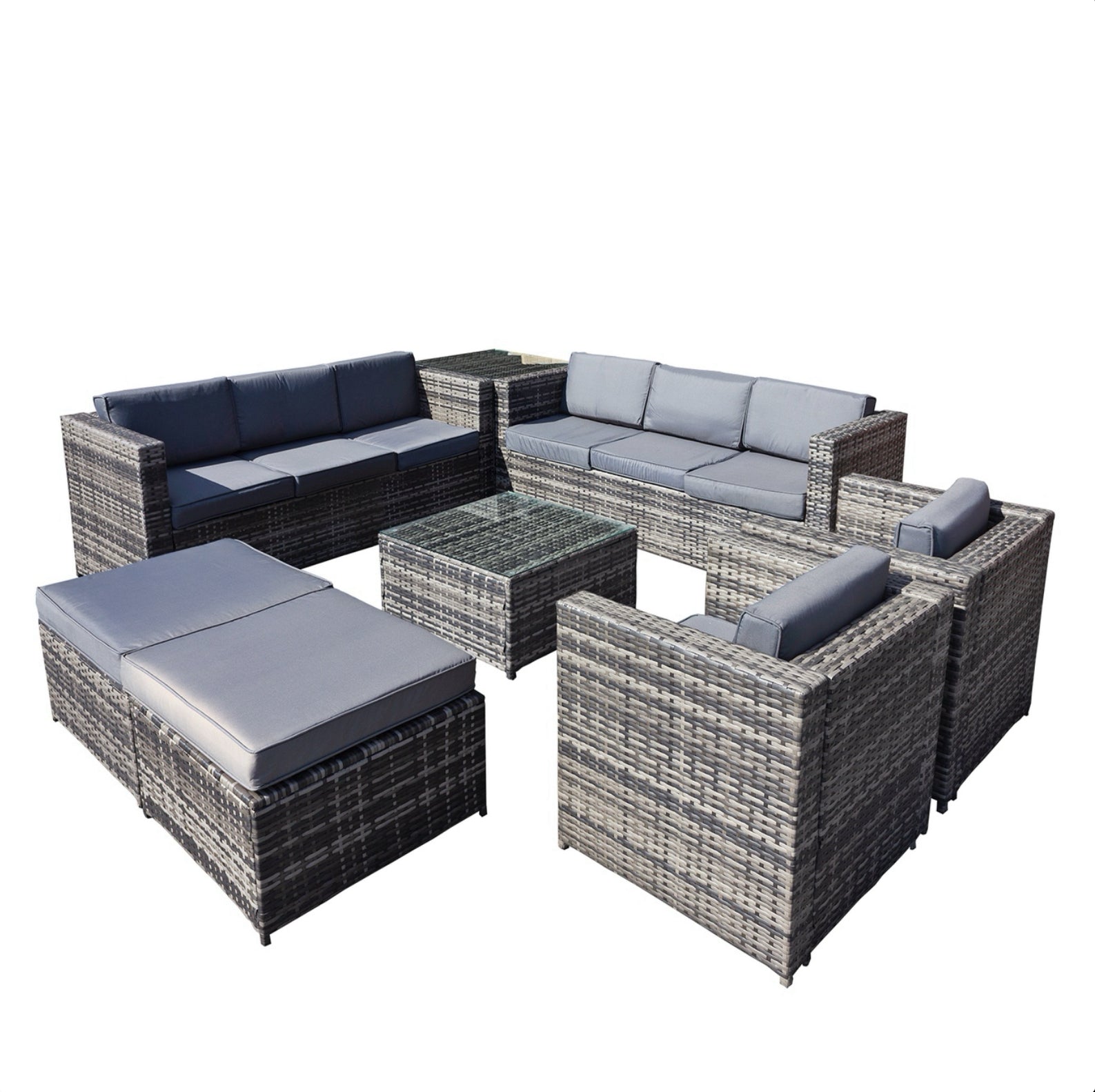 Oseasons Malta Rattan 10 Seat U-Shape Set in Grey Walnut with 2 Footstools