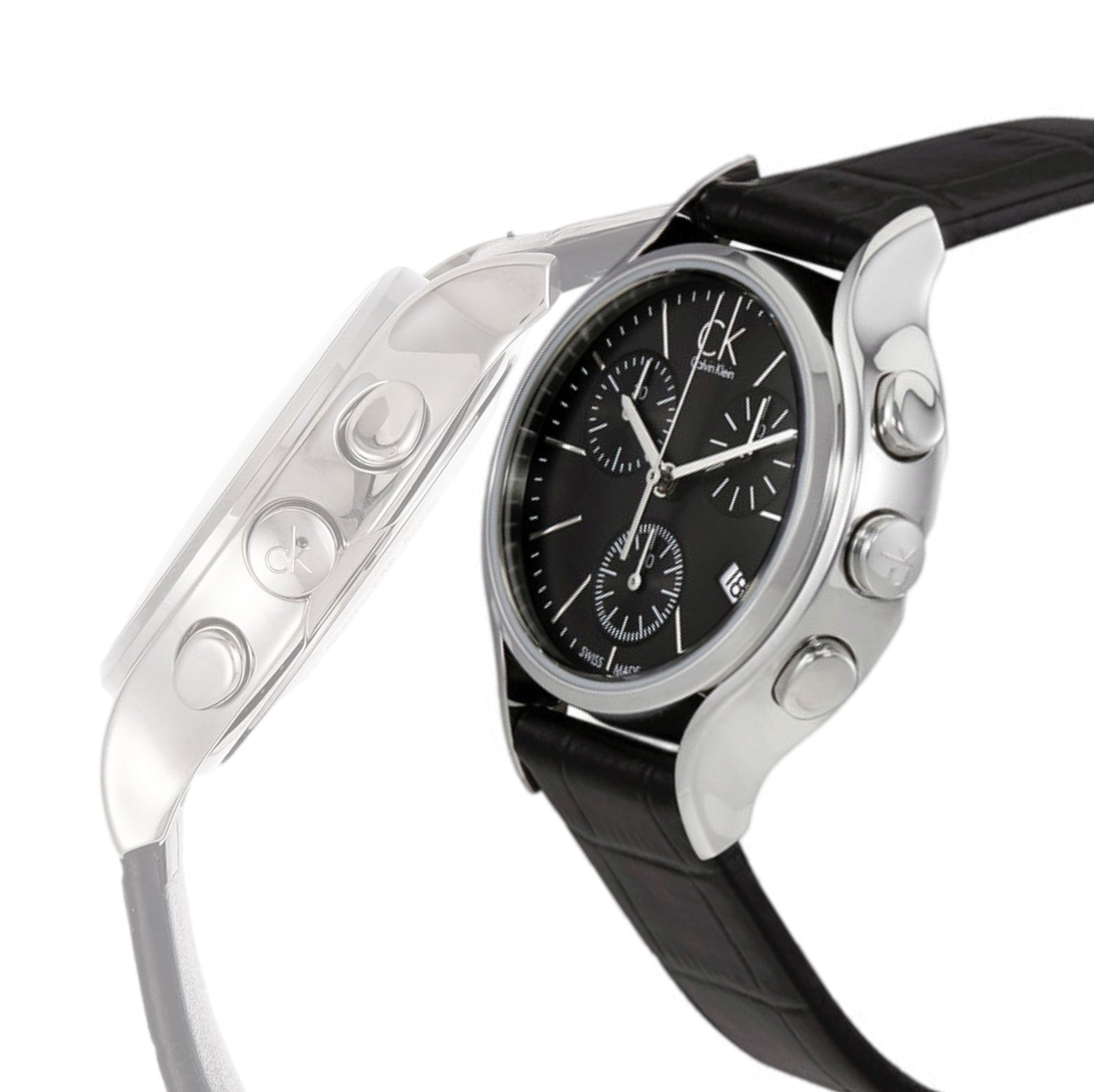 Calvin Klein Skirt Silver Chronograph Black Leather Ladies Watch K2U291C1