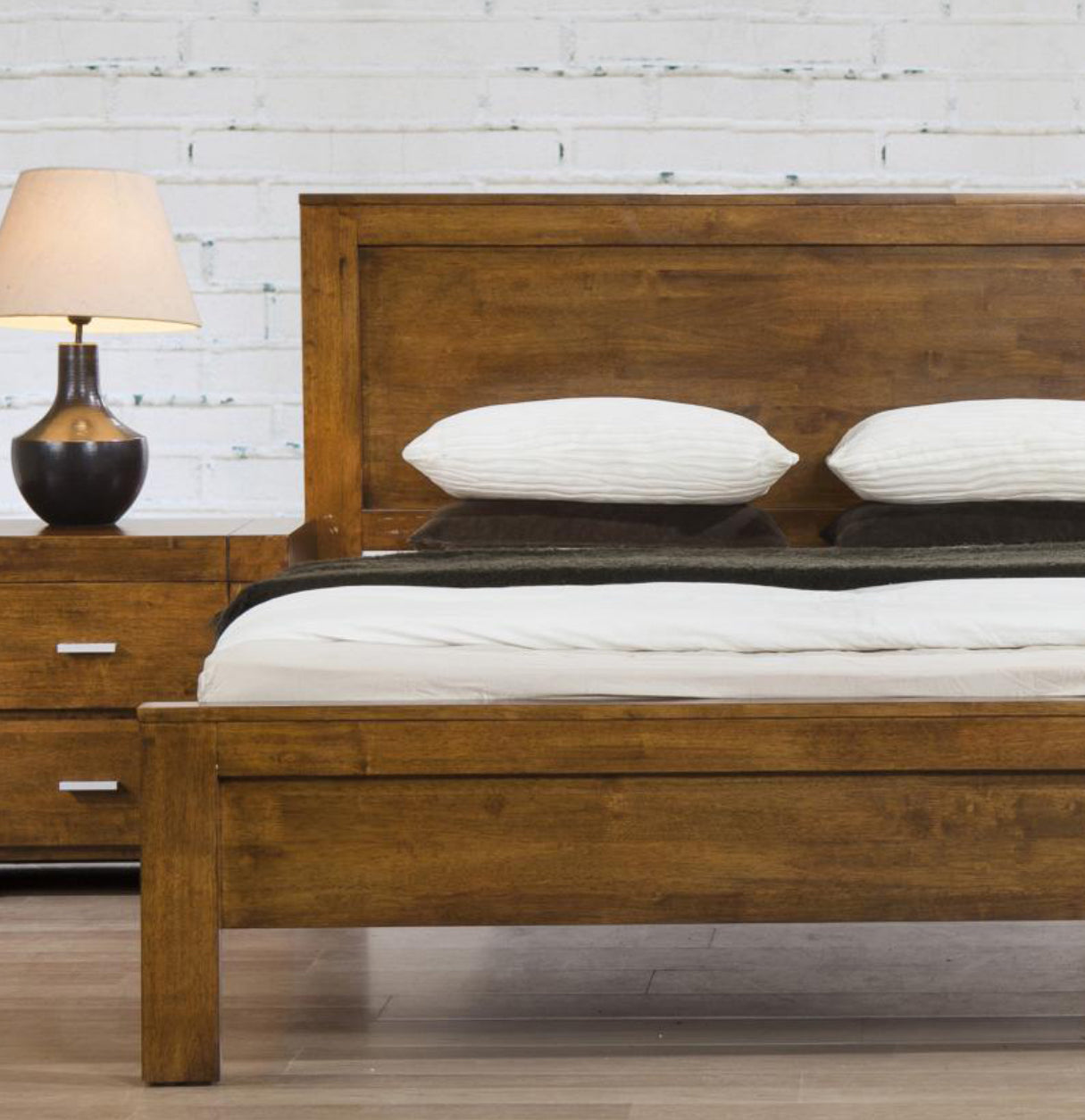 California King Size Bed Solid Rubberwood Rustic Oak