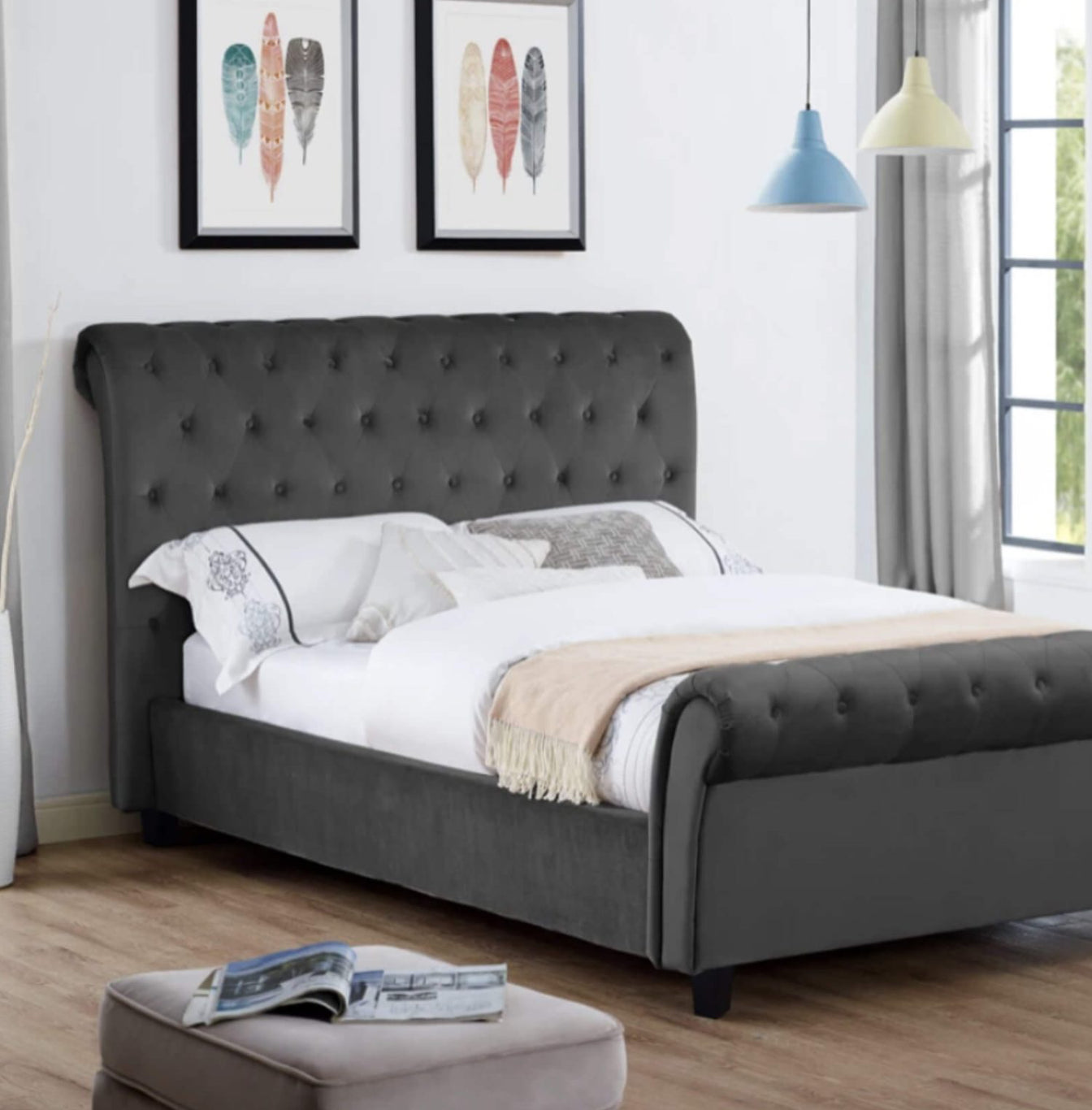 Casablanca (Serenity) Velvet Double Bed Smoke