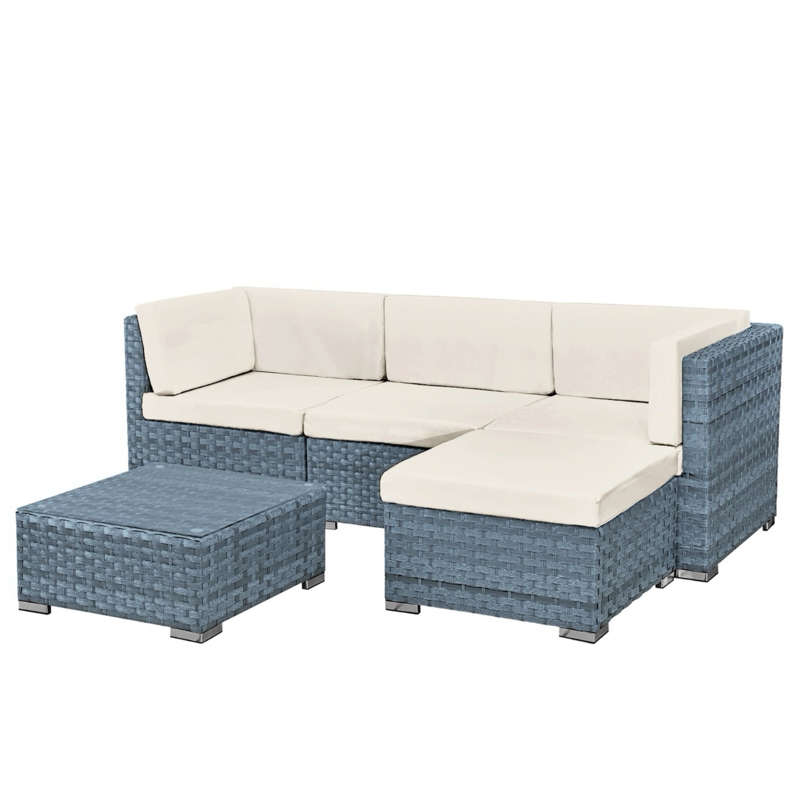 Oseasons Trinidad Rattan 4 Seat Modular Chaise Lounge Set in Ocean Grey