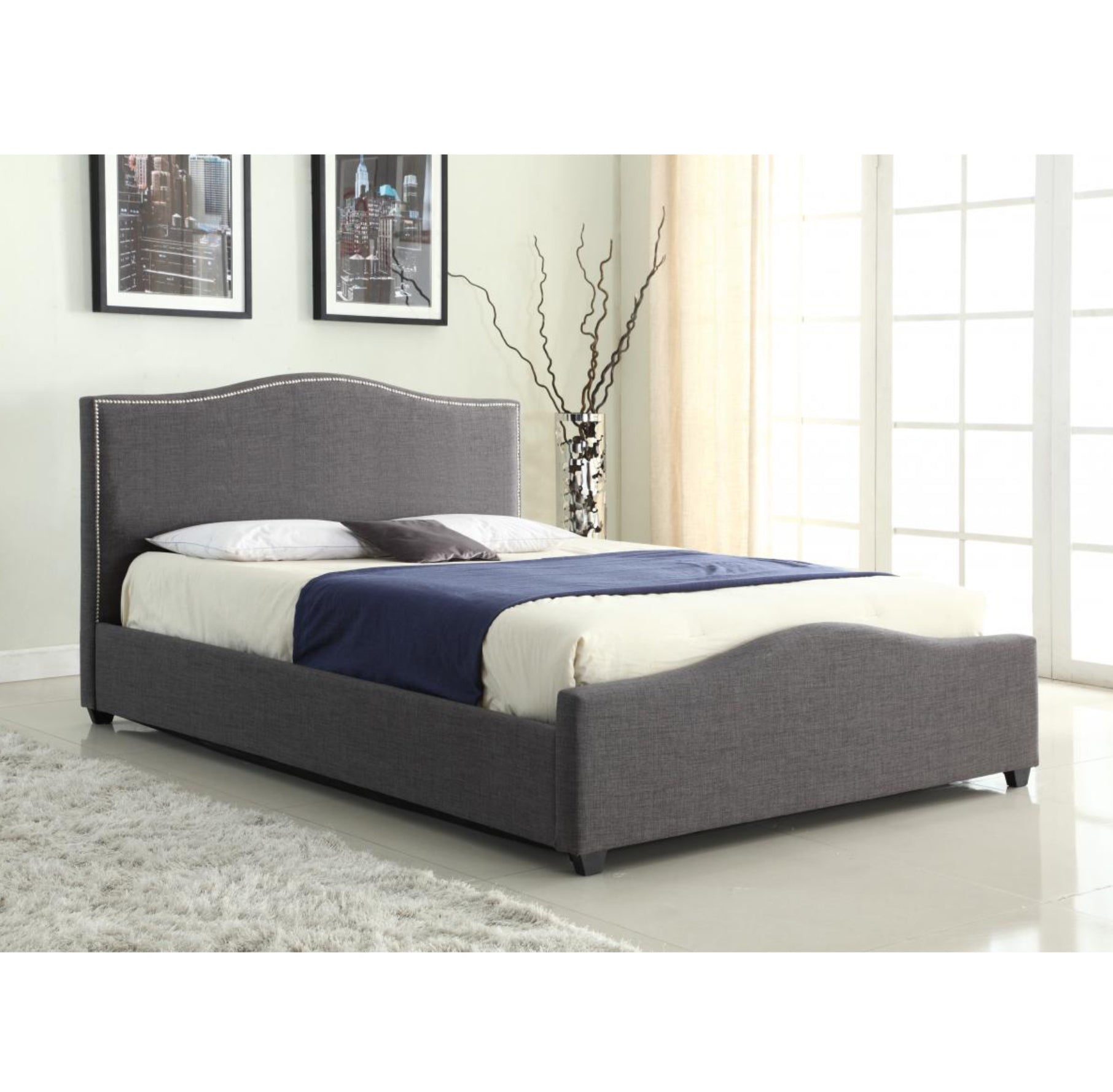 Elle Storage Linen King Size Bed Grey