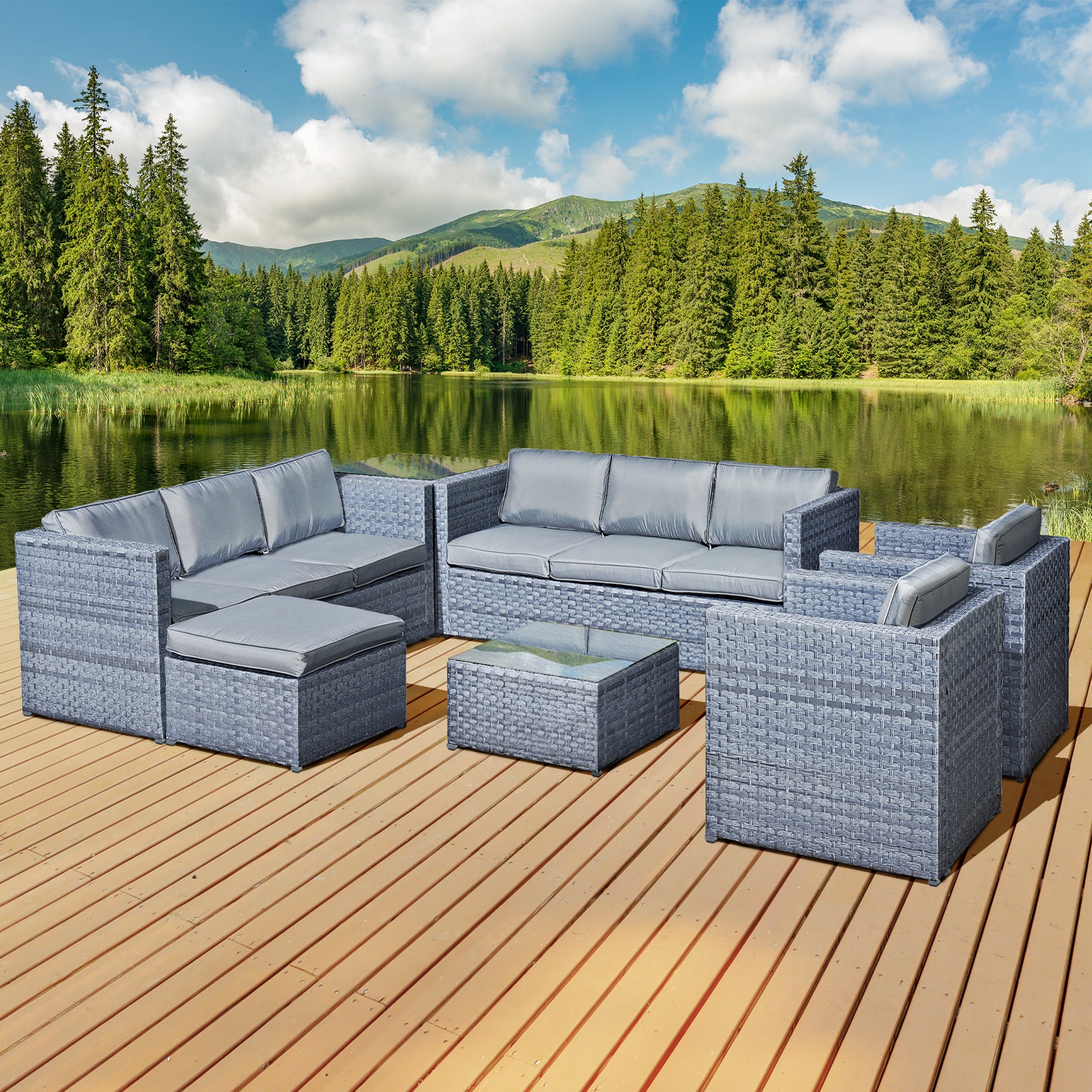 Oseasons Malta Rattan 9 Seat U-Shape Set in Ocean Grey