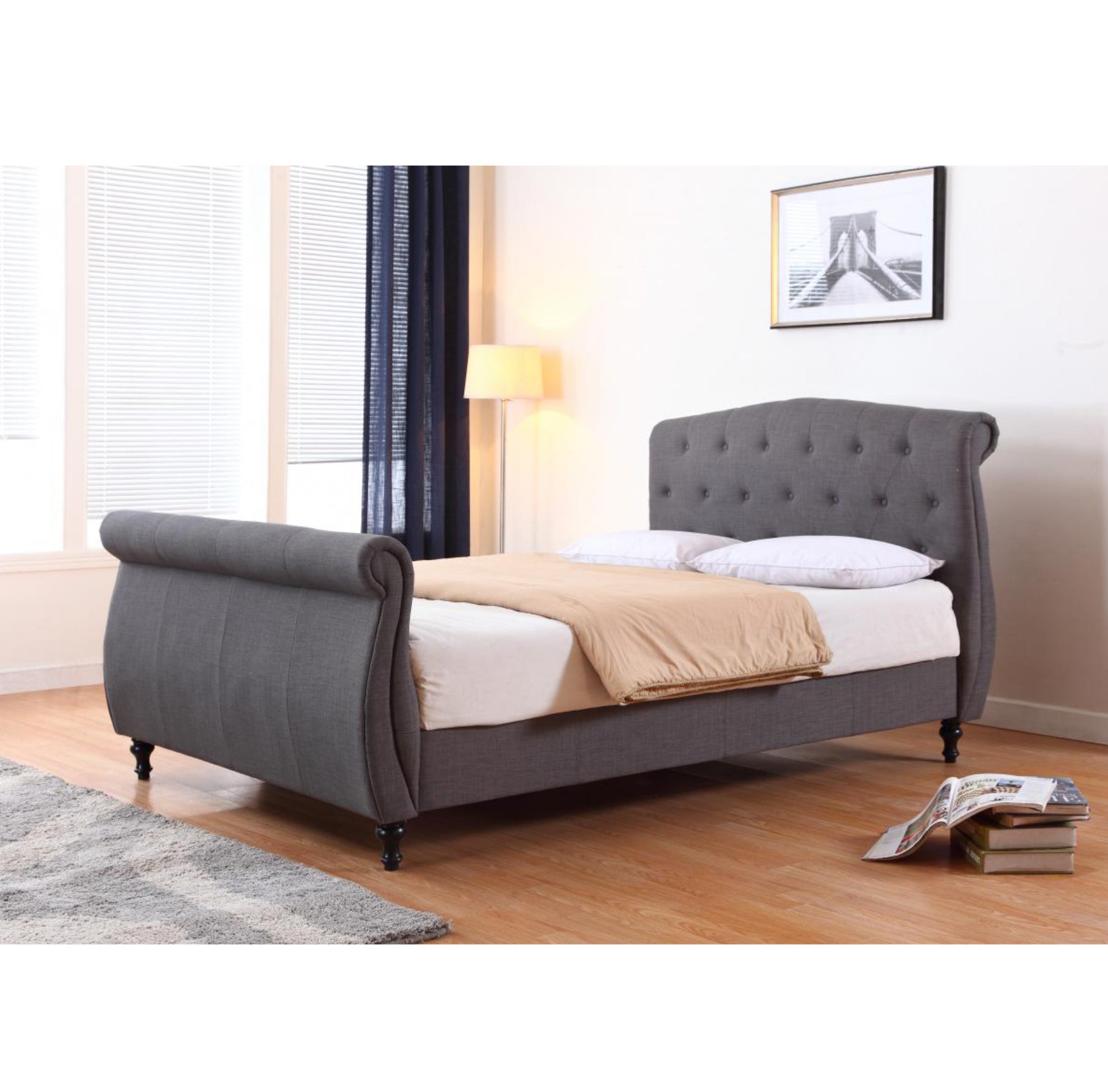 Marianna Linen King Size Bed Dark Grey