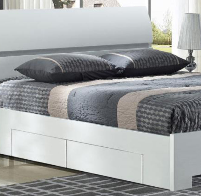 Widney White High Gloss Bed King Size with 4 Drawers