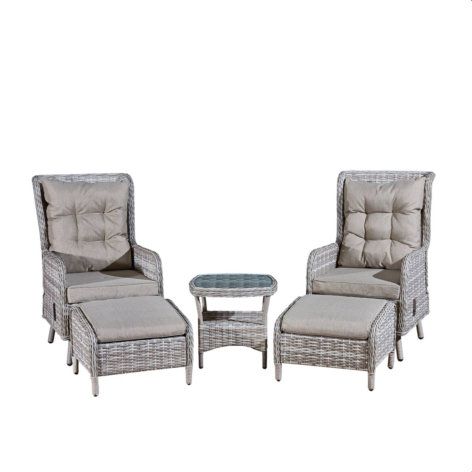 Oseasons Majorca Rattan 2 Seat Recliner Tea for Two Set in Dove Grey with Stools