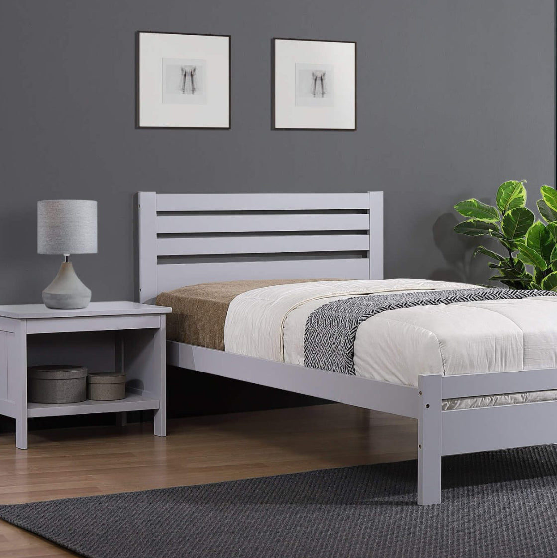 Astley Single Bed Solid Hardwood Grey