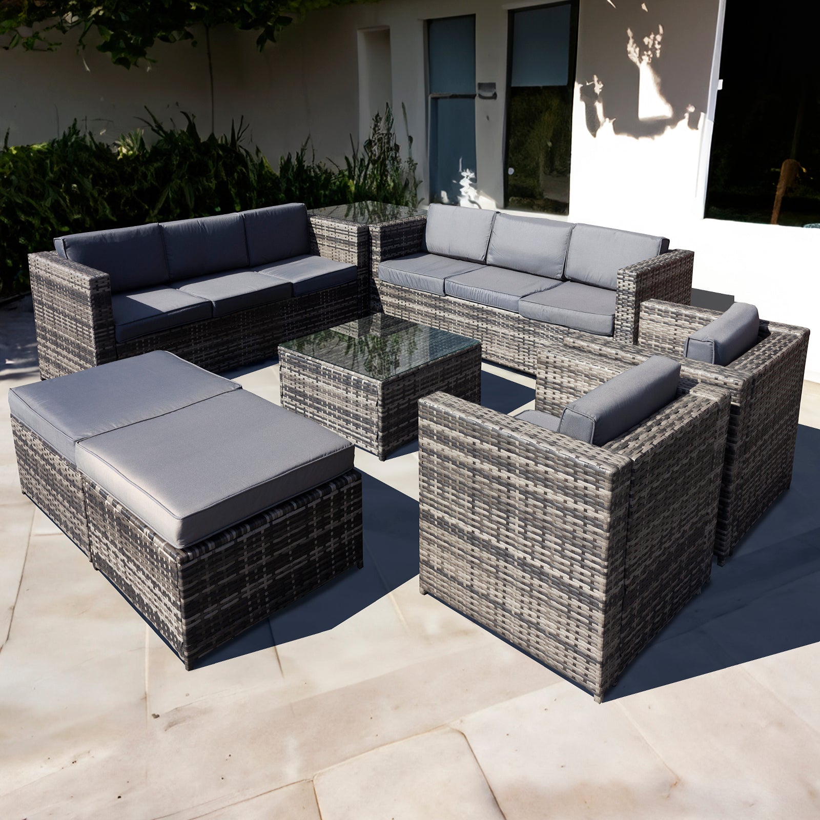 Oseasons Malta Rattan 10 Seat U-Shape Set in Grey Walnut with 2 Footstools