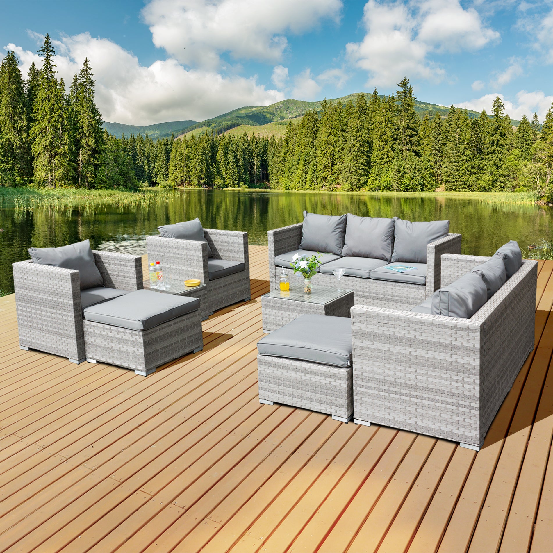 Oseasons Acorn Deluxe Rattan 10 Seat Modular Sofa Set in Dove Grey