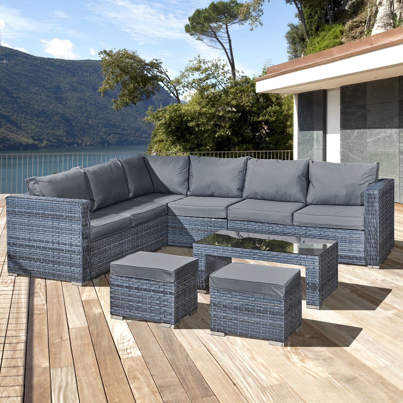 Oseasons Aruba Rattan 8 Seat Corner Set in Ocean Grey