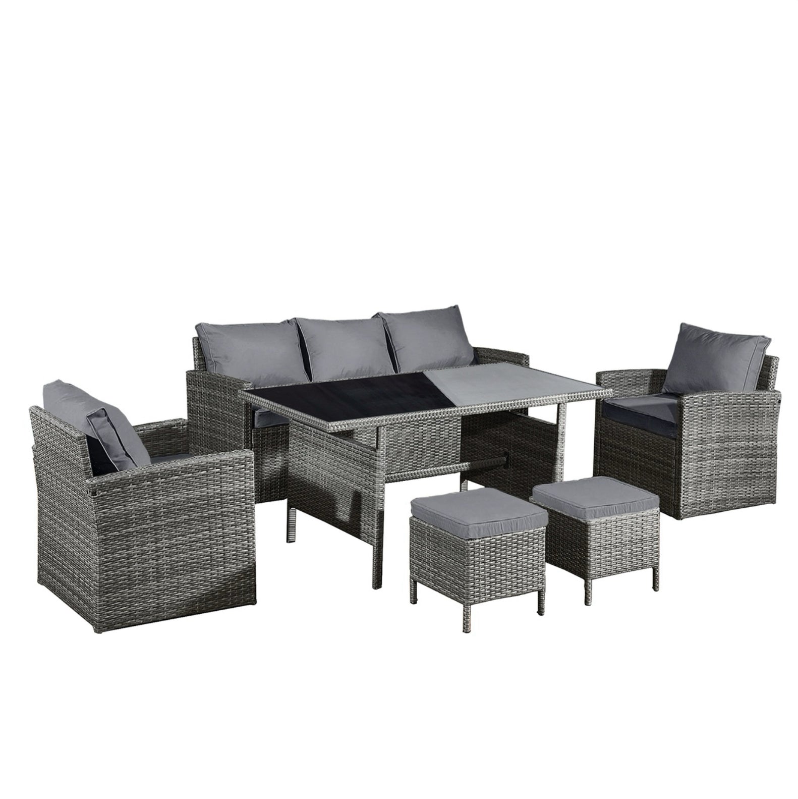 Oseasons Fiji Rattan 7 Seat Lounge Dining Set in Pewter Grey