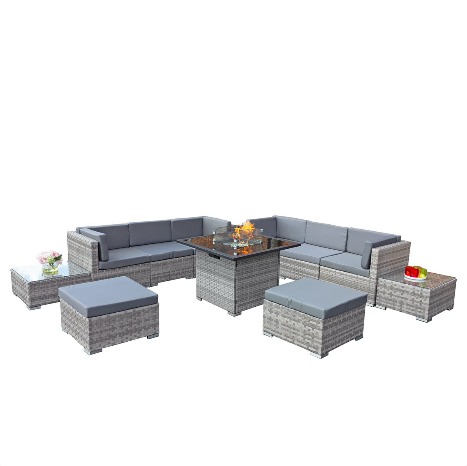 Oseasons Trinidad Deluxe Rattan 8 Seat Firepit Modular Set in Dove Grey