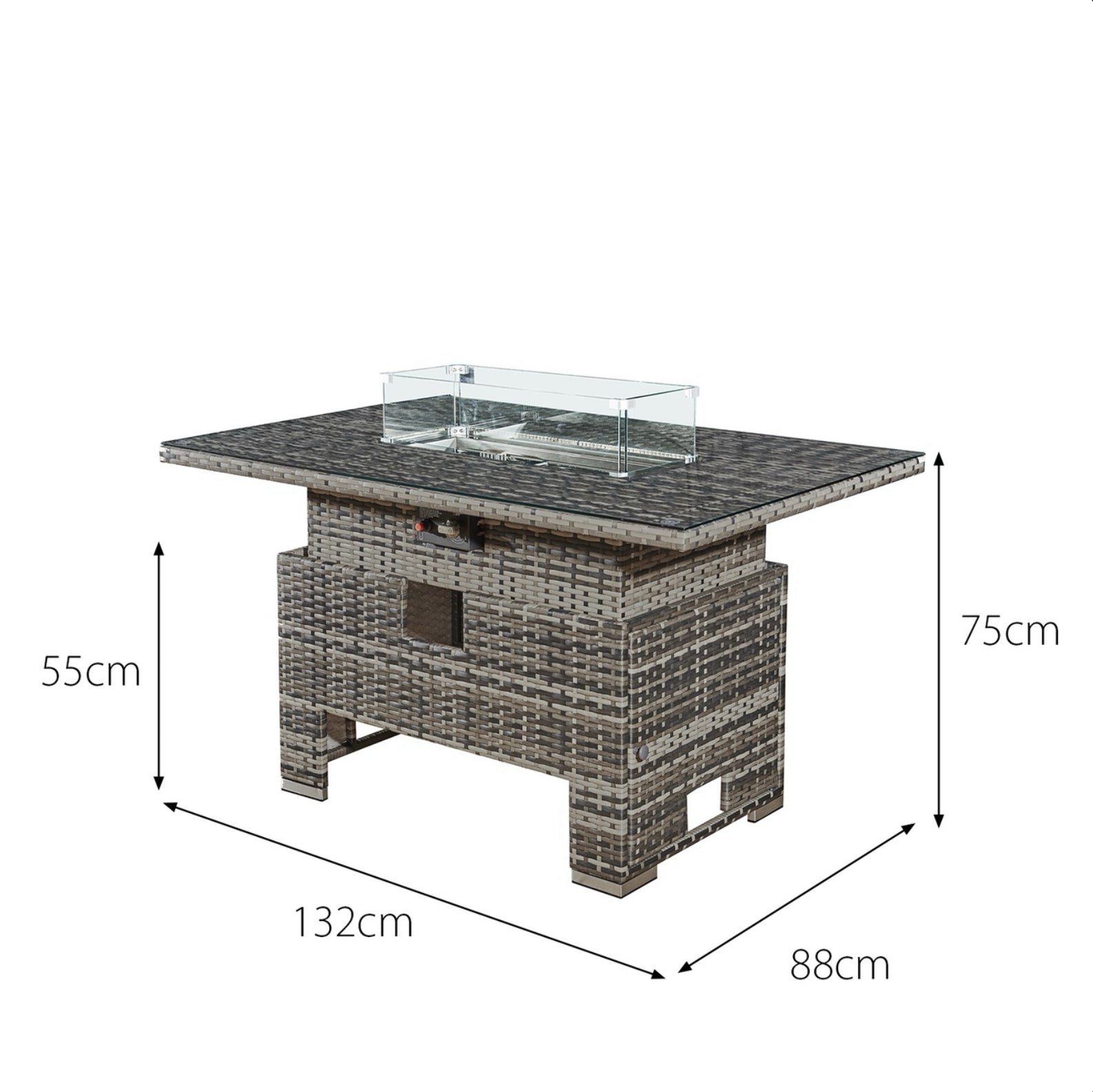 Oseasons Malta Rattan 9 Seat Rising Firepit Corner Set in Grey Walnut with 2 Footstools