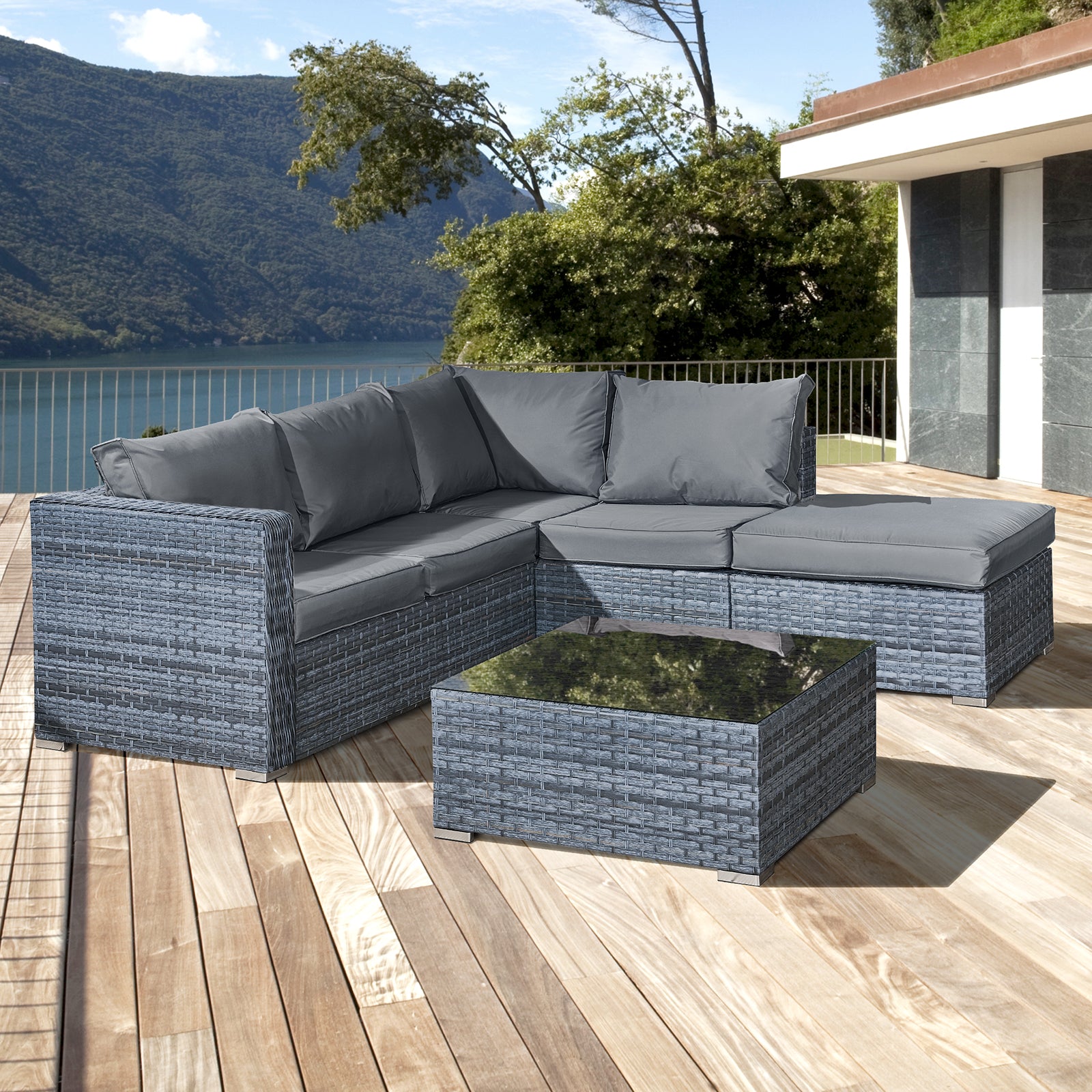 Oseasons Aruba Rattan 5 Seat Corner Set in Ocean Grey