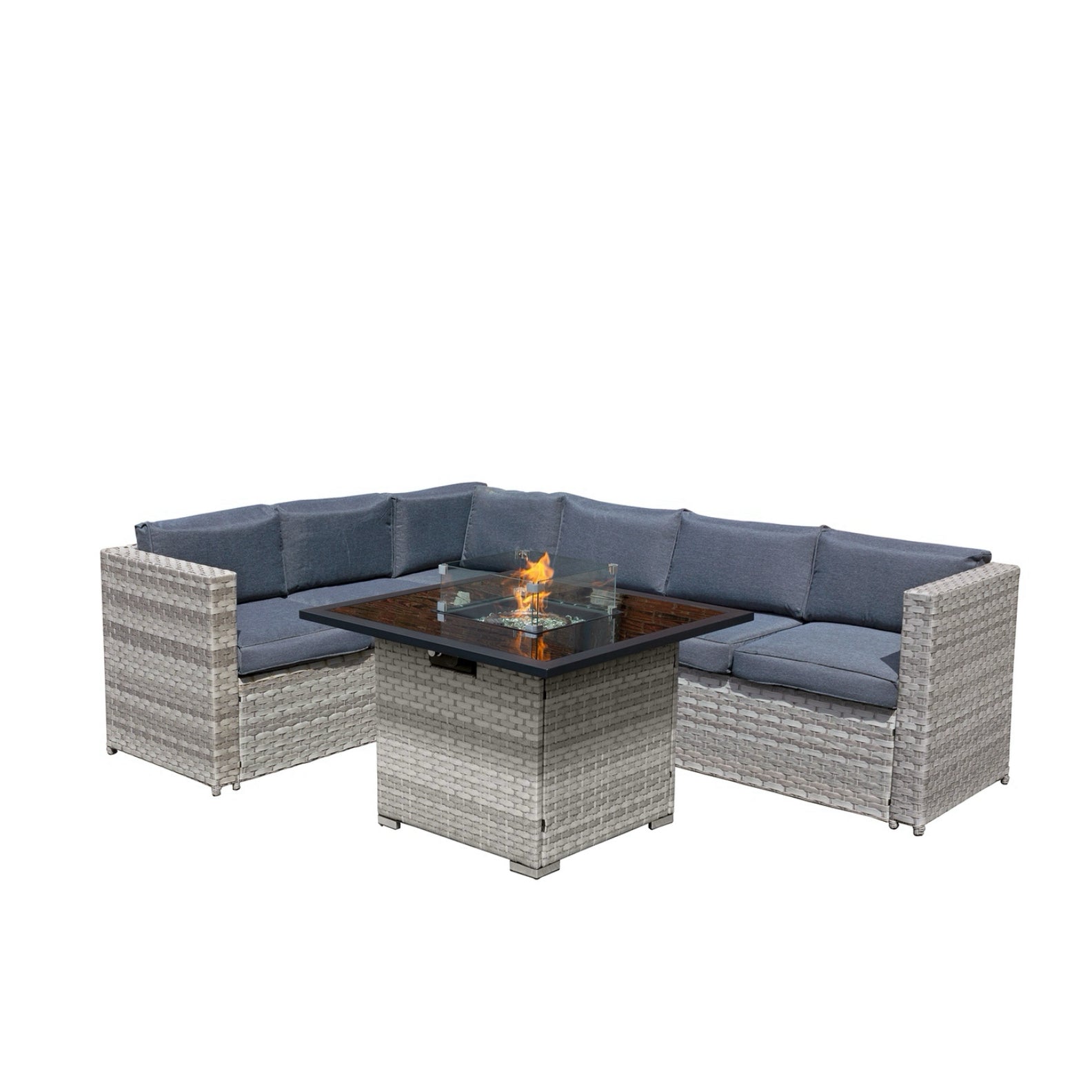 Oseasons Acorn Rattan 6 Seat Corner Firepit Sofa Set in Dove Grey