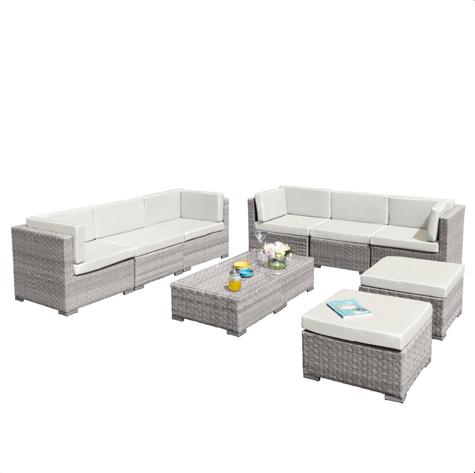 Oseasons Trinidad Deluxe Rattan 8 Seat Modular Sofa Set in Dove Grey