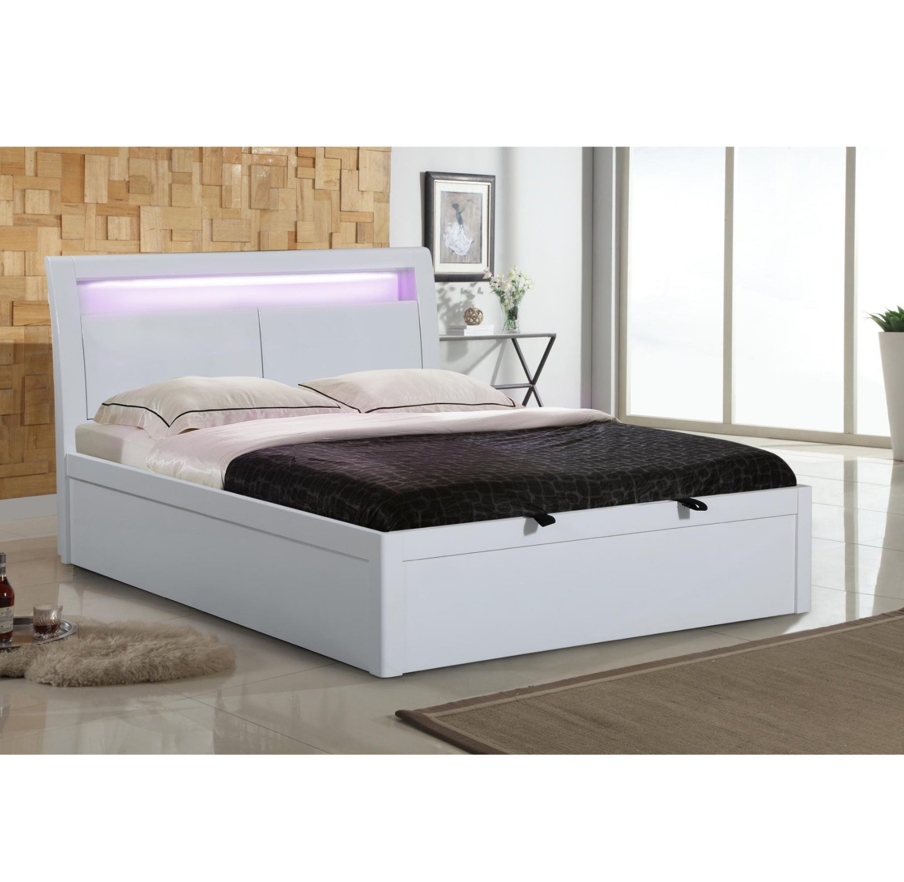 Tanya Storage High Gloss King Size Bed White