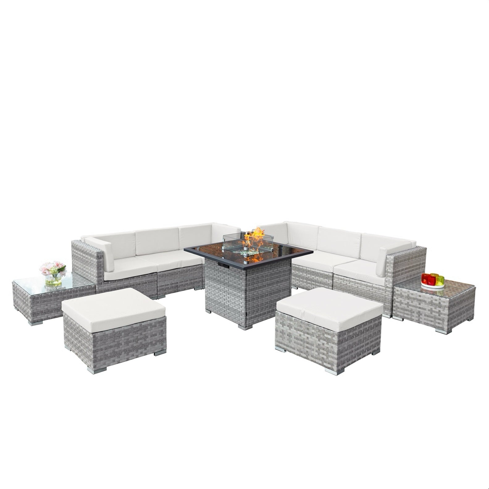 Oseasons Trinidad Deluxe Rattan 8 Seat Firepit Modular Set in Dove Grey