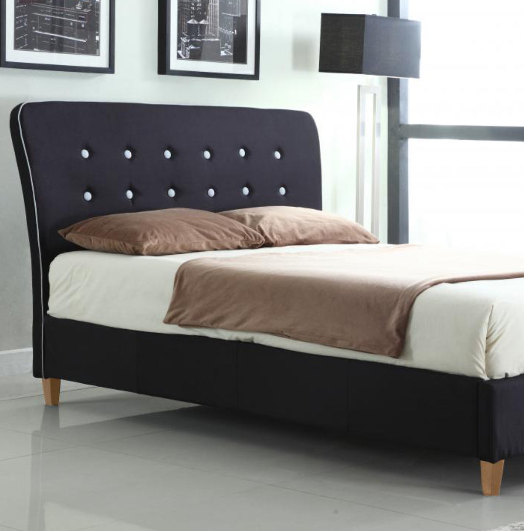 Nina Linen King Size Bed Black with White Piping