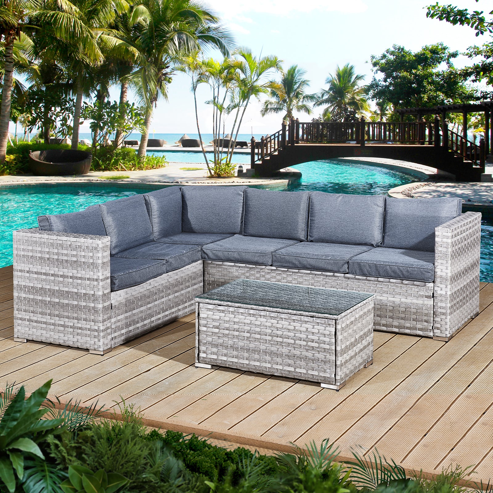 Oseasons Acorn Rattan 6 Seat Corner Sofa Set in Dove Grey