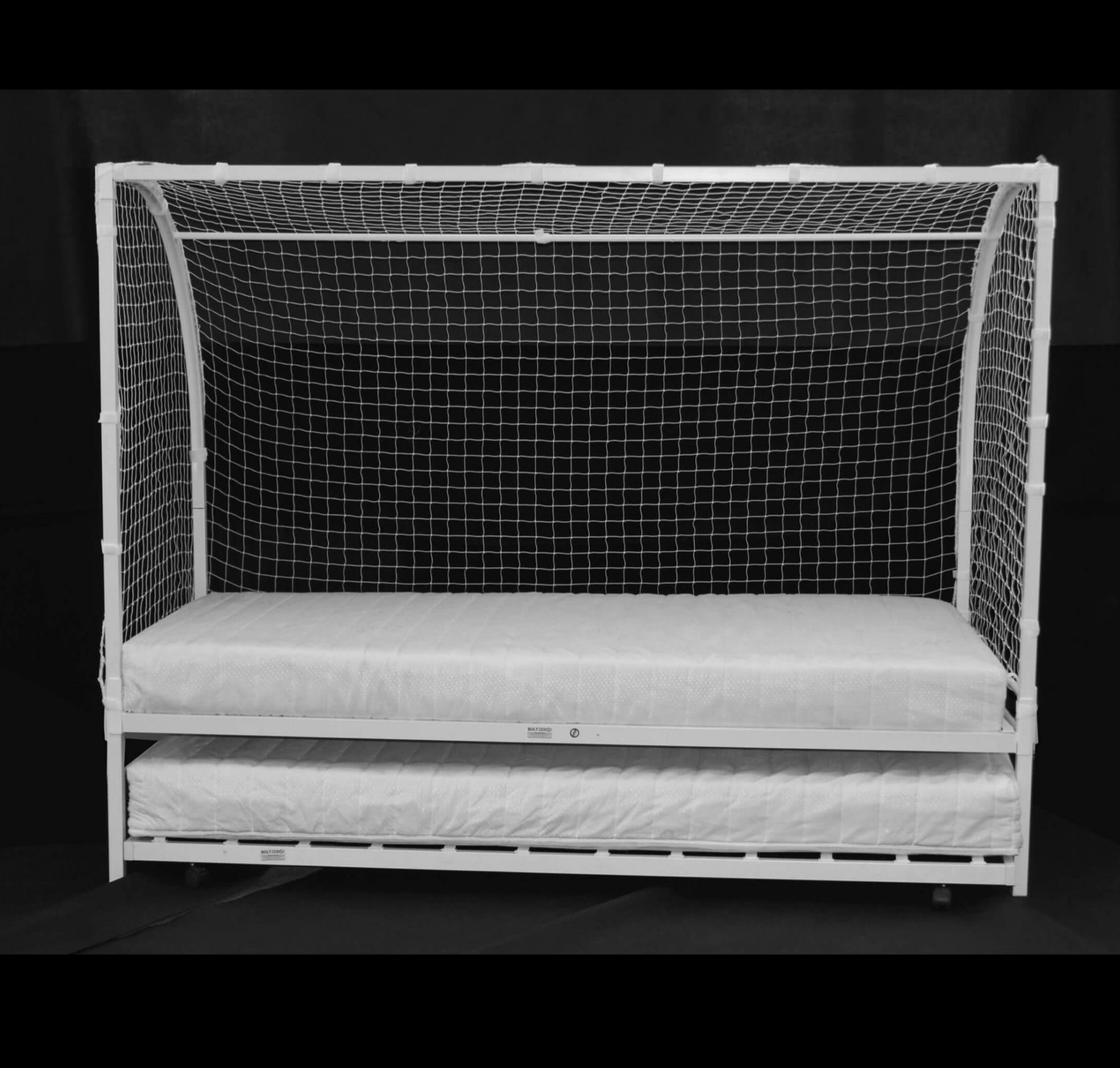 Football Metal Bed Single with Trundle White