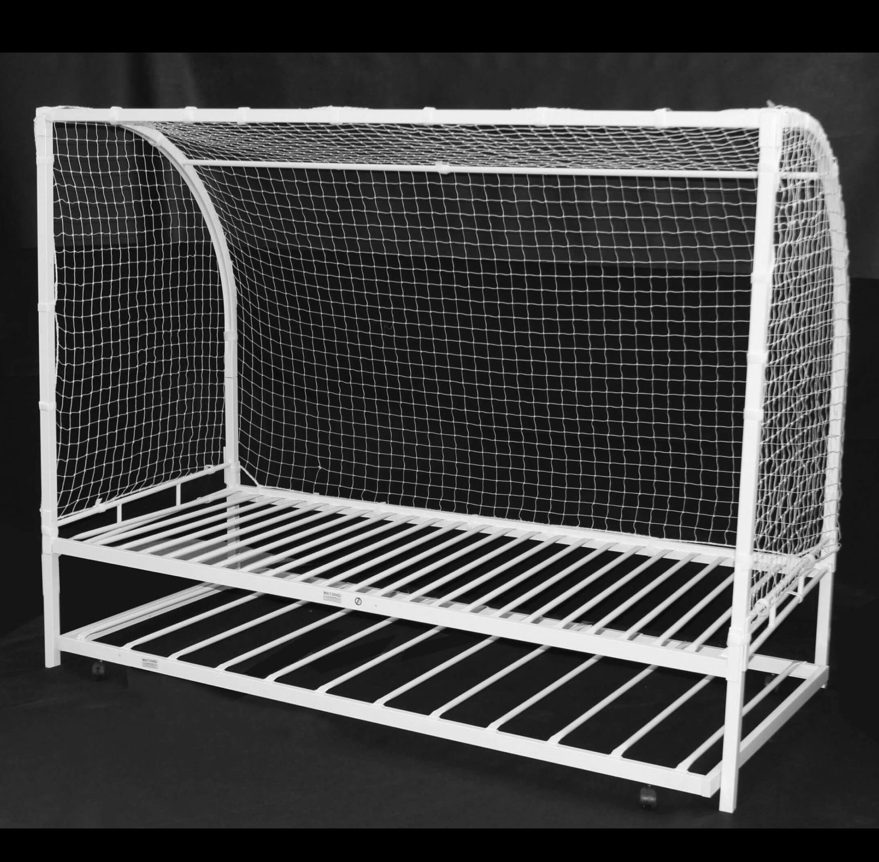 Football Metal Bed Single with Trundle White