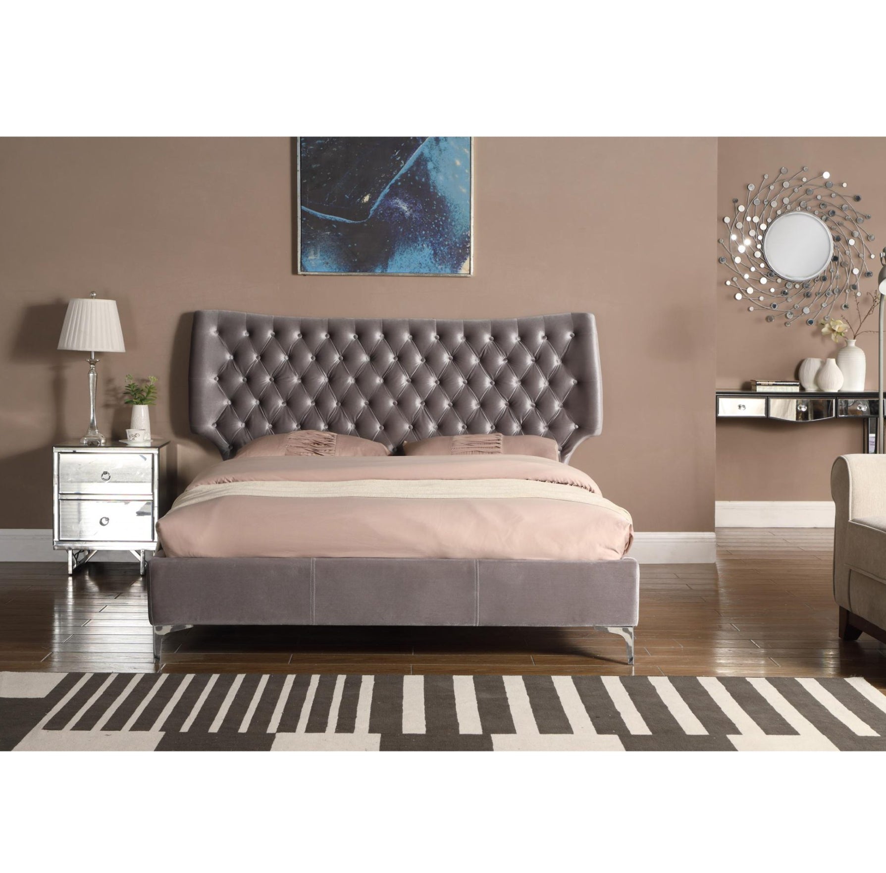 Ashbourne Velvet Double Bed Grey