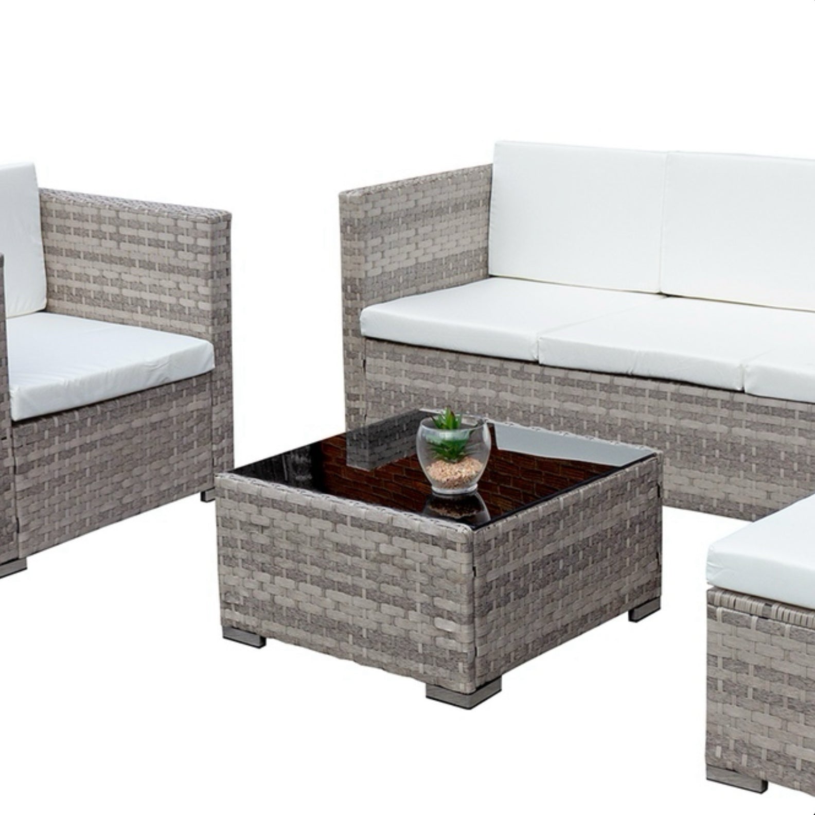 Oseasons Acorn Rattan 5 Seat Lounge Sofa Set in Dove Grey with White Cushions